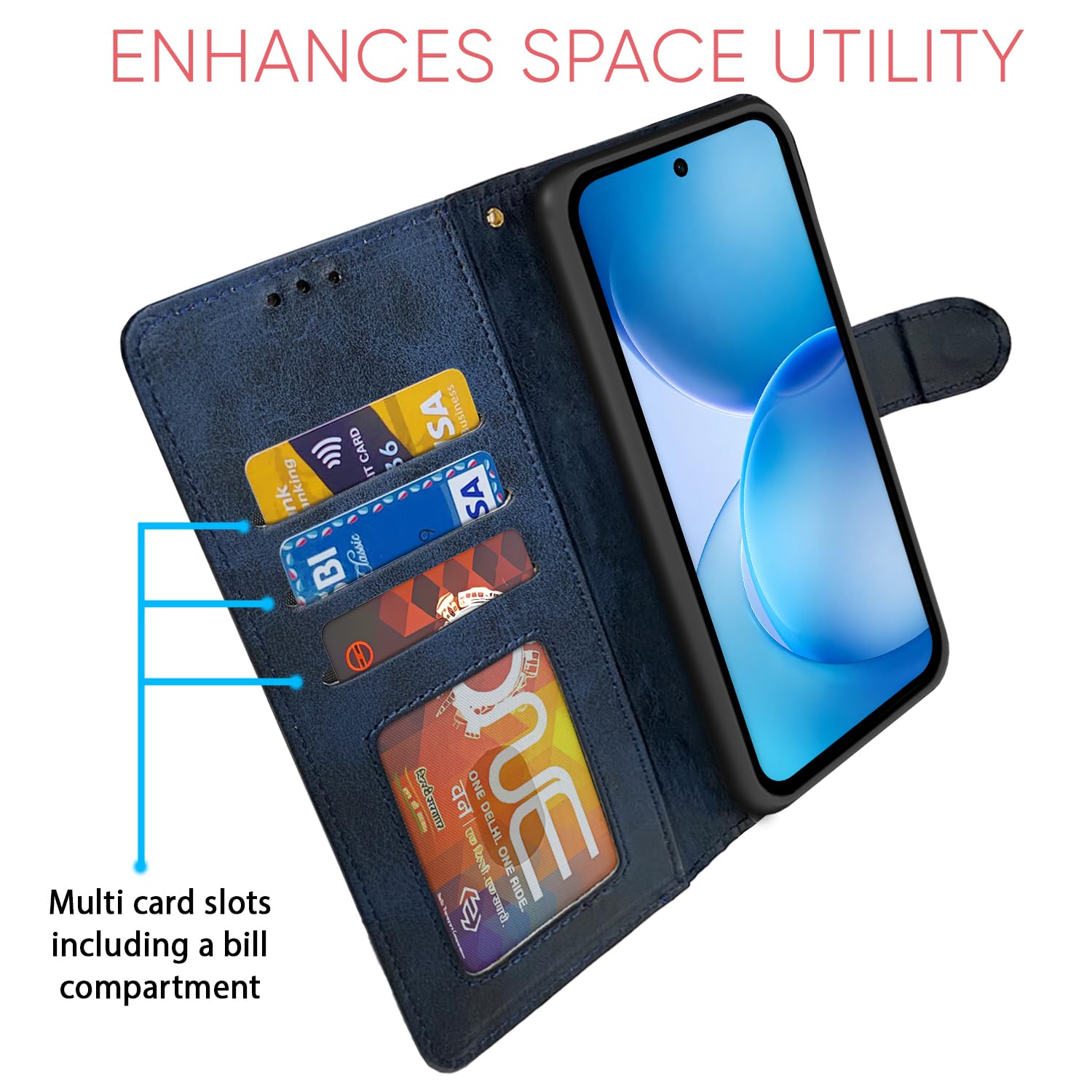 Oppo Reno 16c 5G flip cover in navy & light blue by Pikkme – photo 5