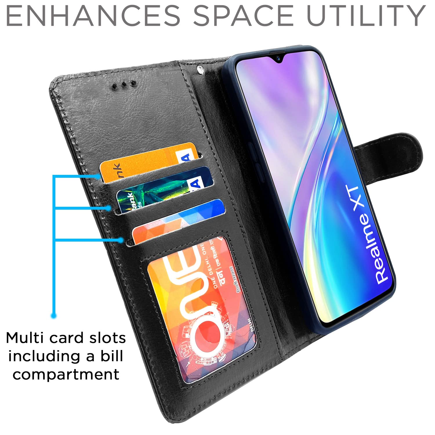 Pikkme Realme XT Vintage Flip Cover | Black