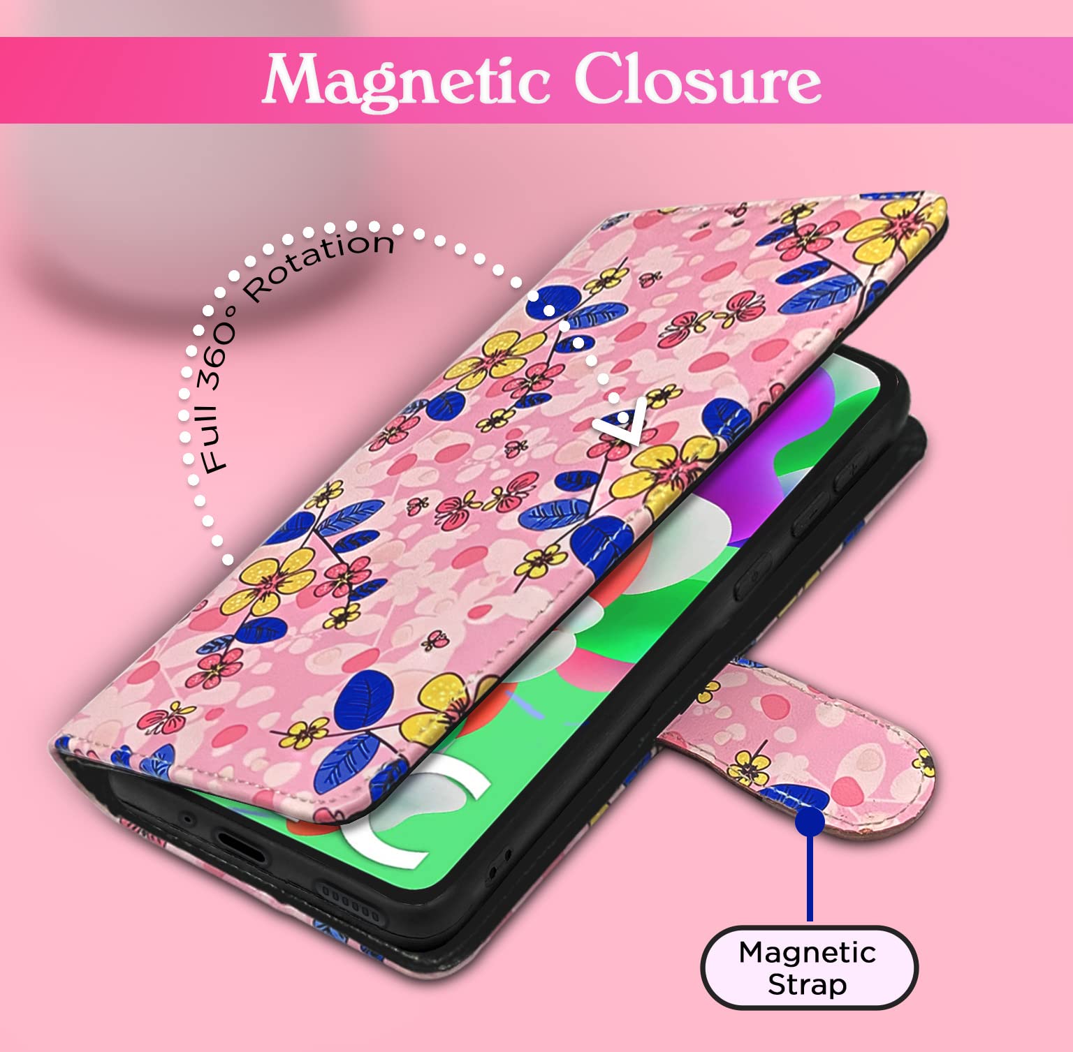 Pikkme Redmi 12C/Poco C55 Wallet pink flower flip cover – photo 3