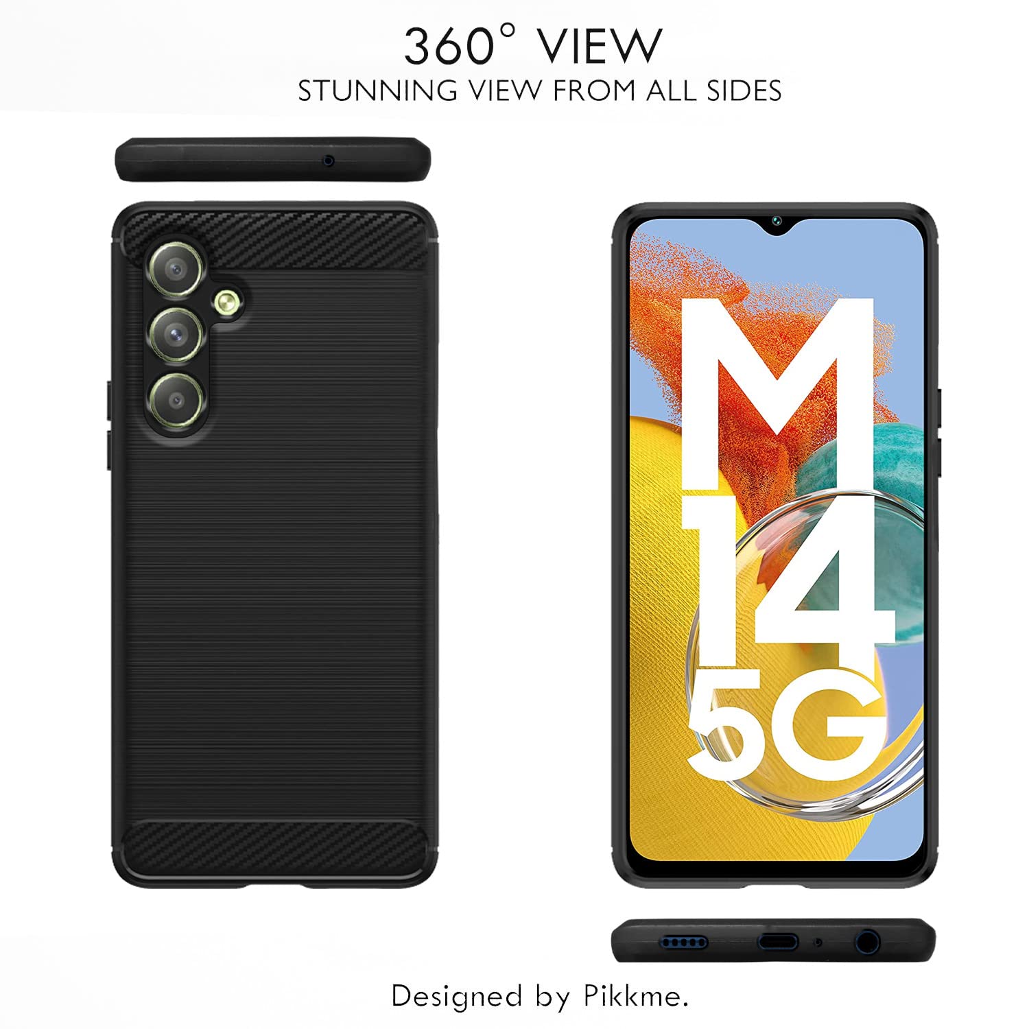 Pikkme Samsung Galaxy M14 5G Hybrid Carbon Fiber Back Cover | Black