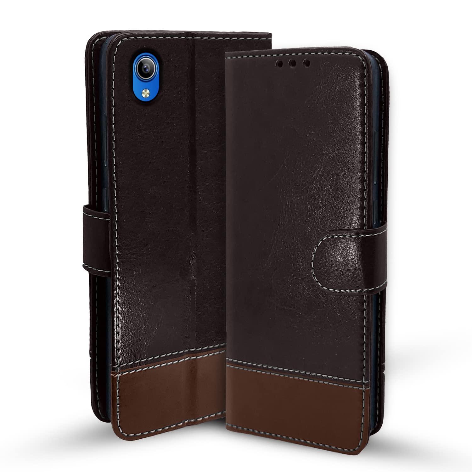 Pikkme coffee & brown Magnetic wallet flip cover for Vivo Y91i