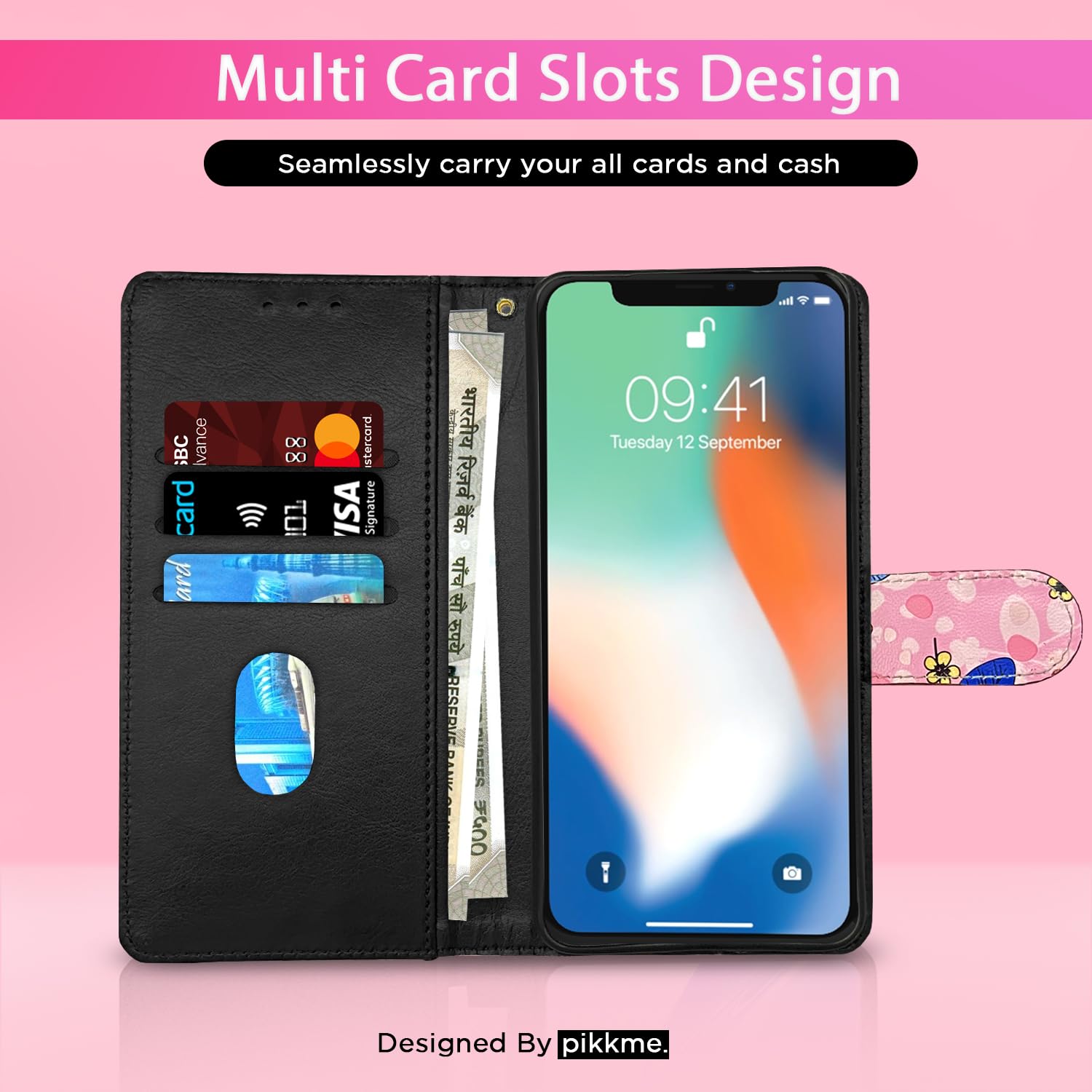 iPhone X/XS wallet flip cover in pink flower by Pikkme – photo 2