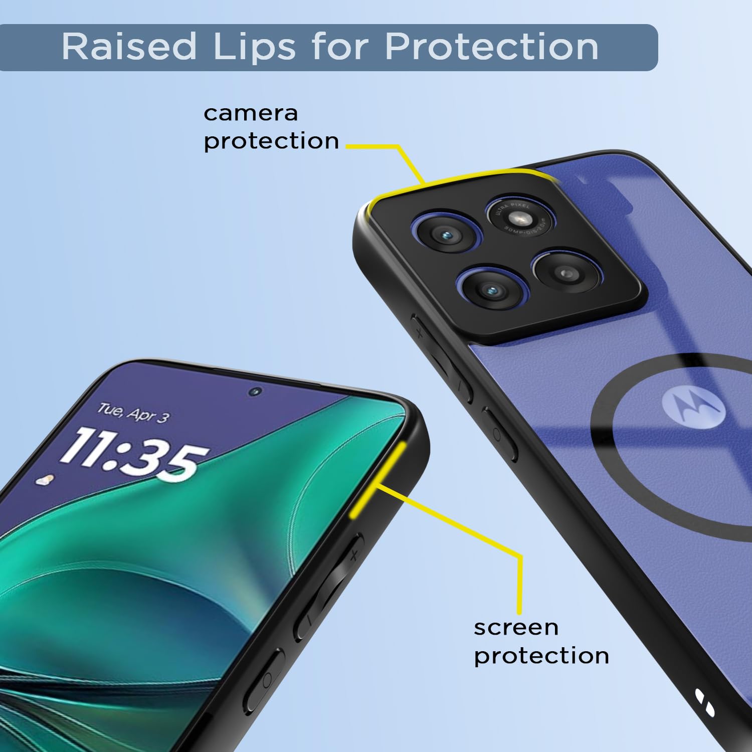 Pikkme Motorola Moto Edge 60 Stylus 5G Eagle 2 Mag-Safe Shockproof Hard Transparent Back Cover (Black)