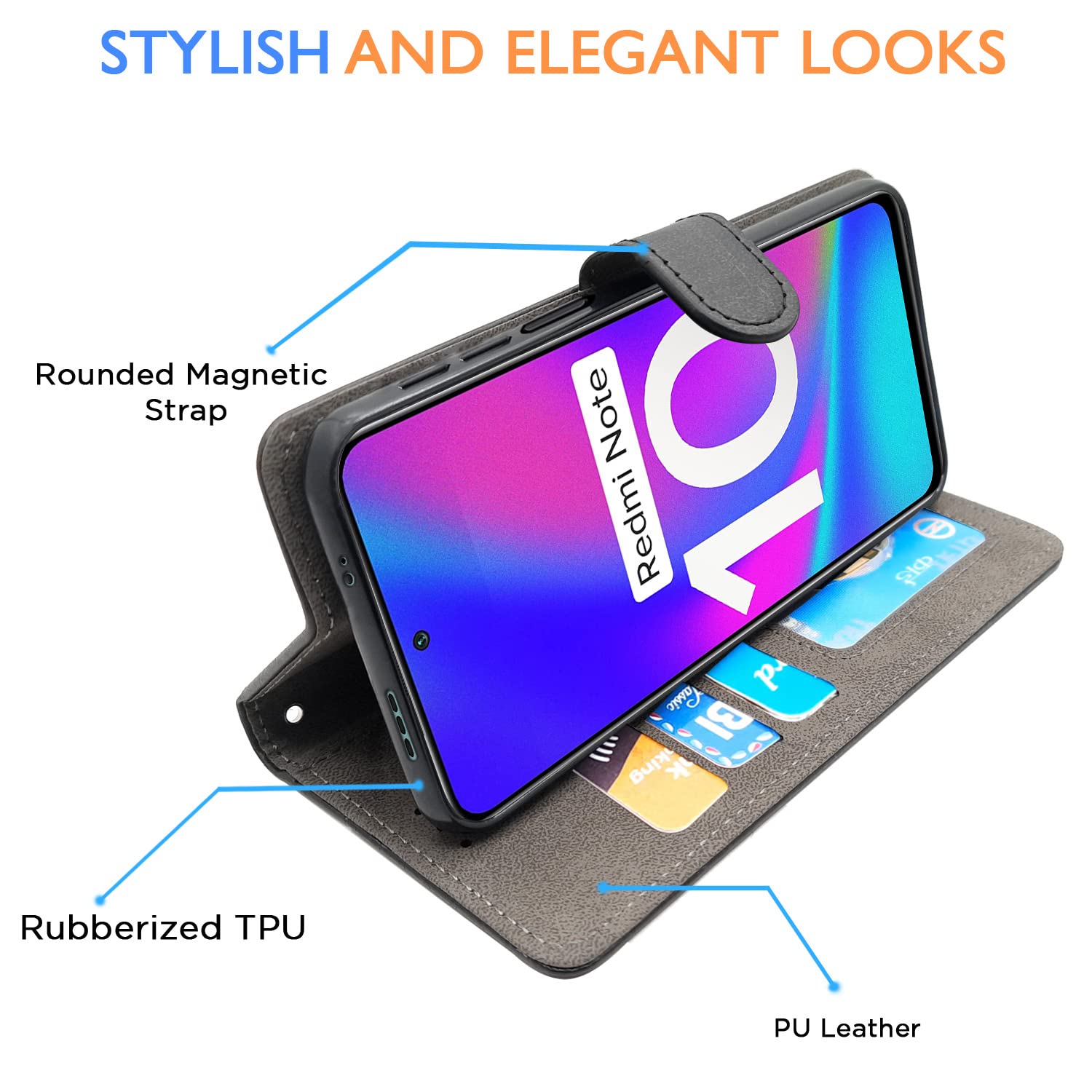 Redmi Note 10/Note 10s wallet flip cover in black by Pikkme – photo 5