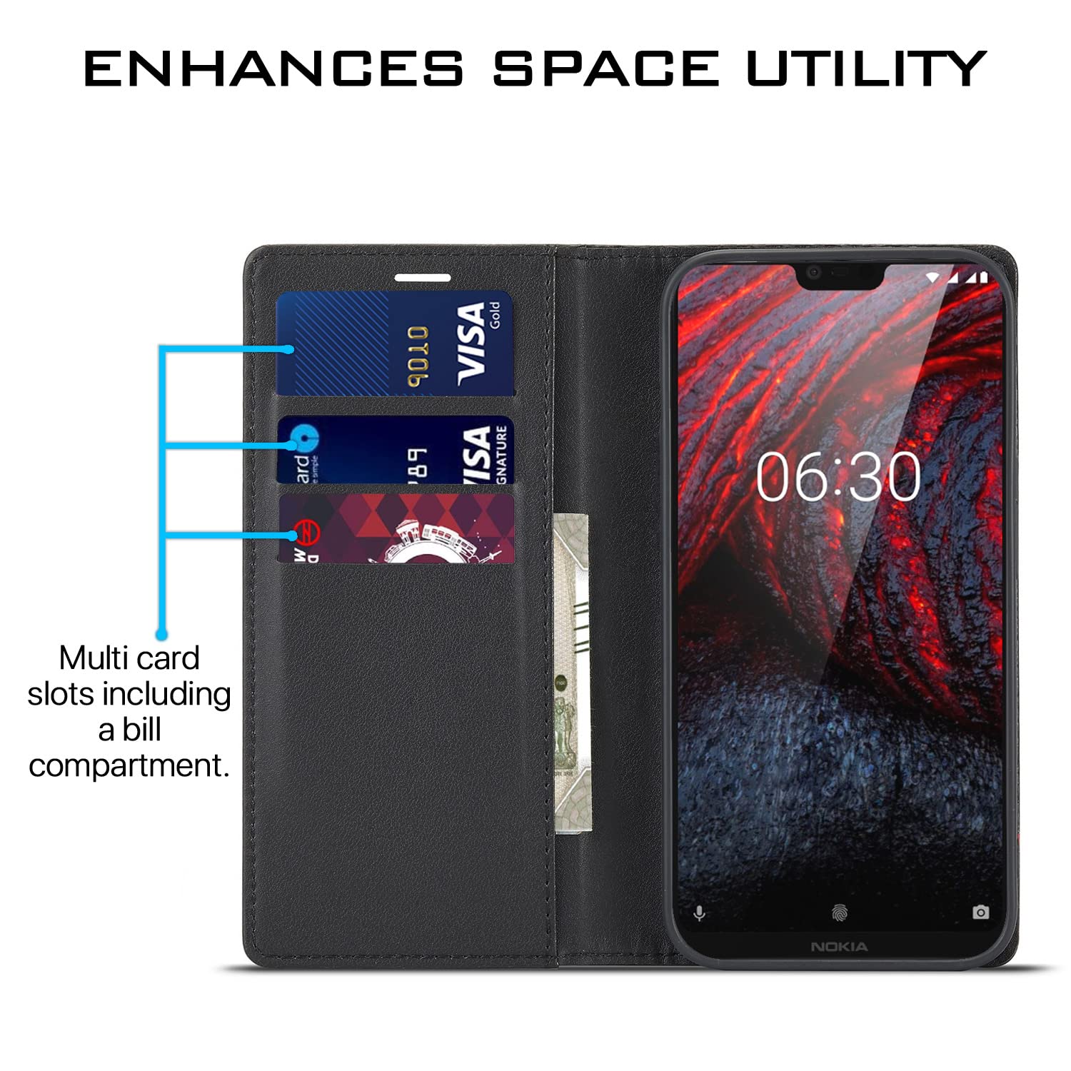 Nokia 6.1 Plus mobile flip cover in black by Pikkme – photo 3