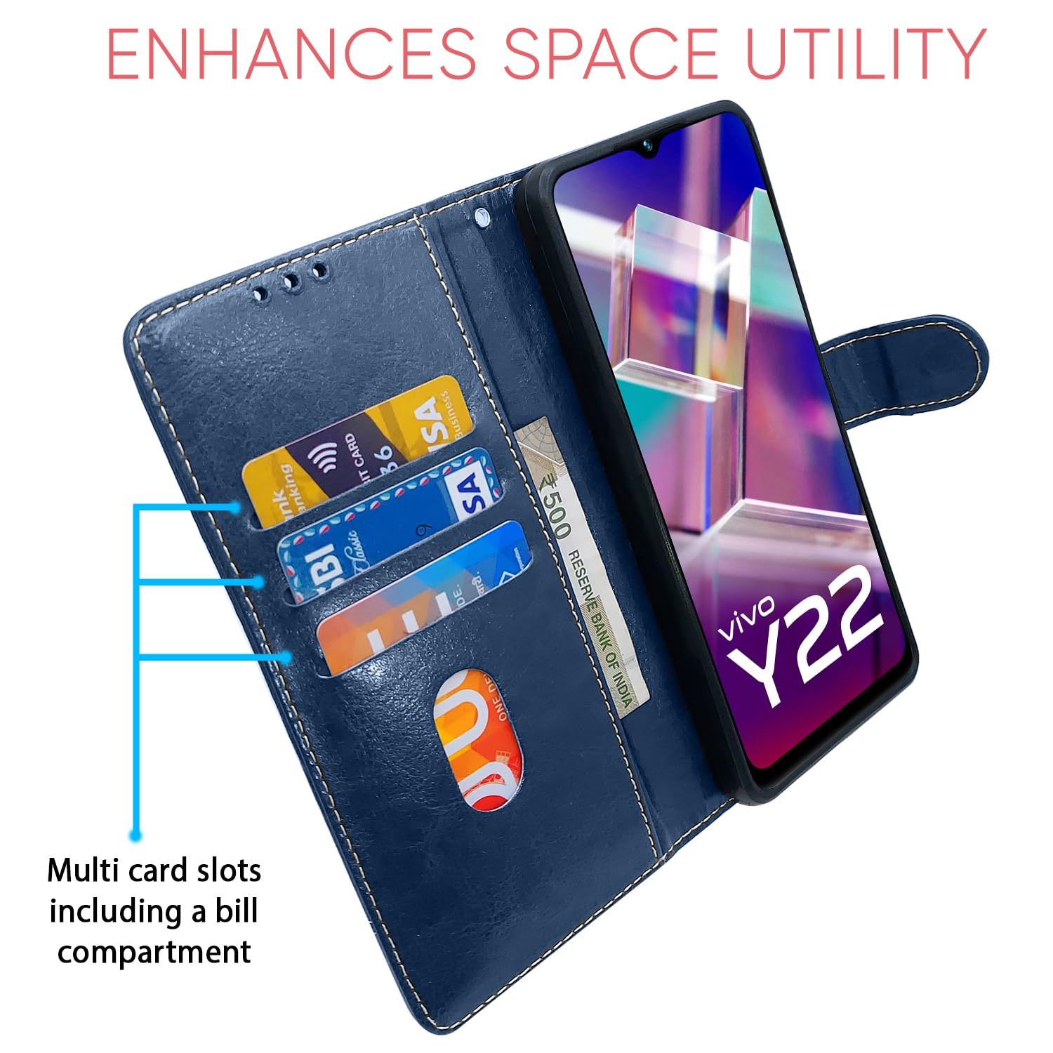 Blue & brown Magnetic mobile flip cover for Vivo Y22 – Pikkme – photo 4