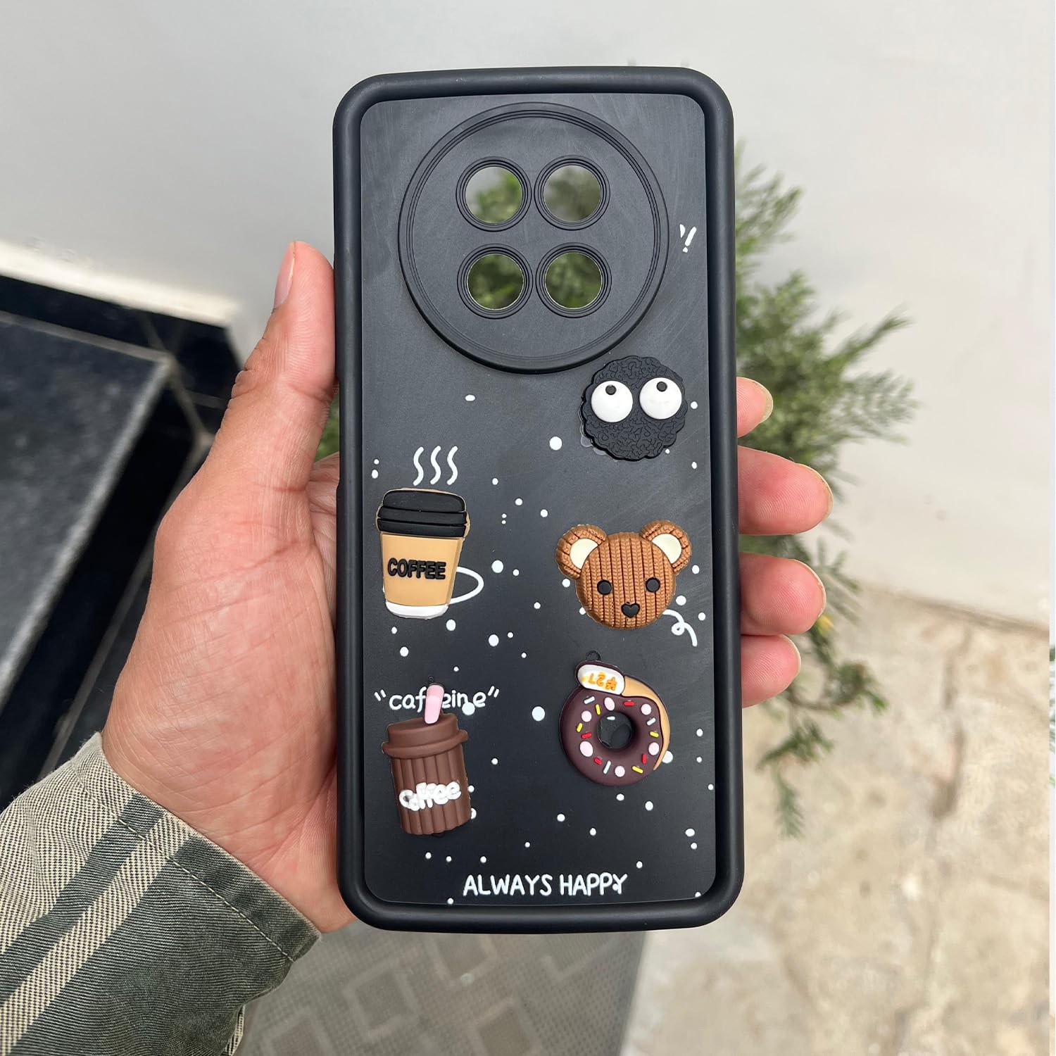 Pikkme Realme Narzo 70x 5G / N65 / Realme 13/12 / 12X 5G / C65 Cute Fun Cartoon 3D Bear Coffee Back Cover (Black)