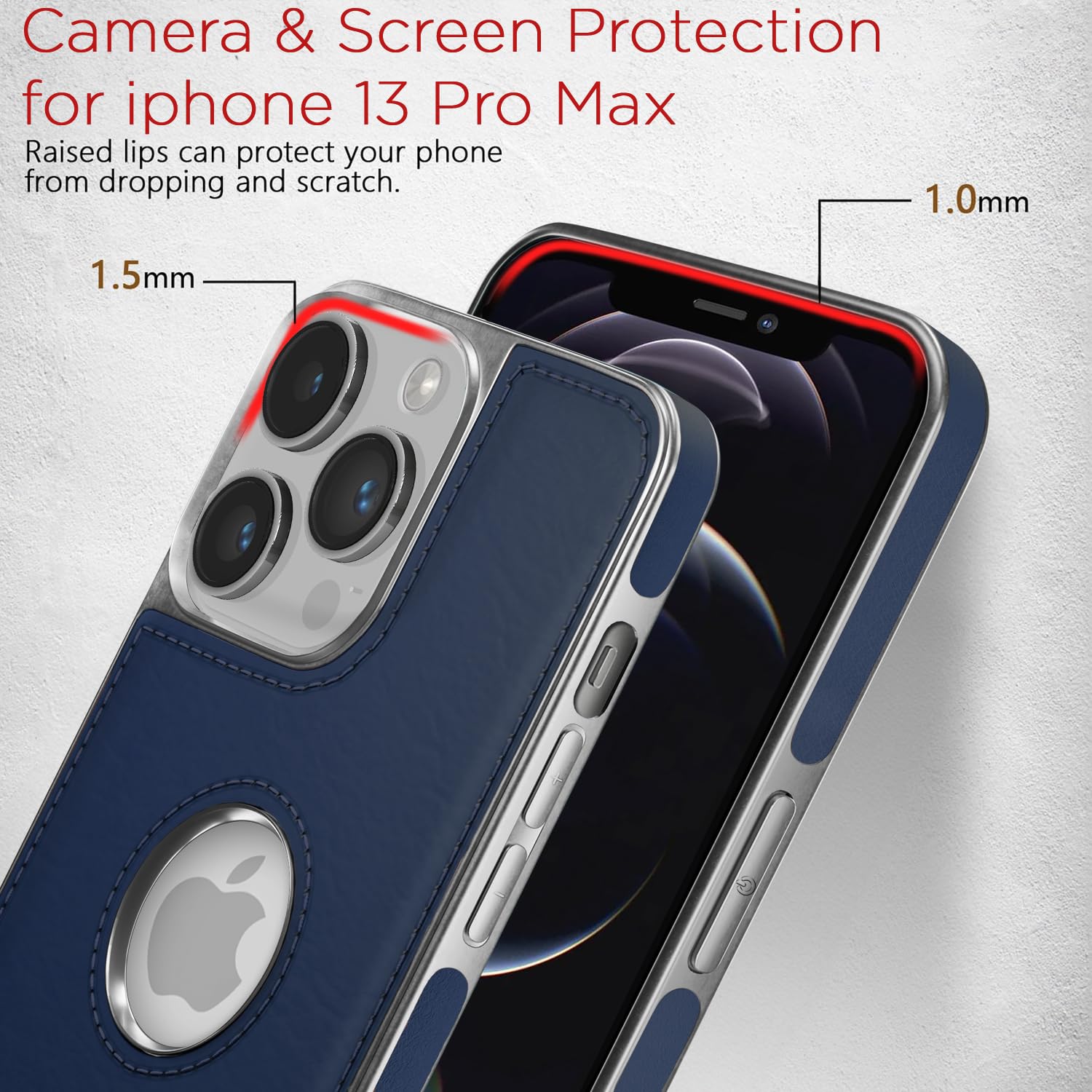 Pikkme iPhone 12 Pro Max Silver Electroplated Chrome Leather Back Cover (Blue)