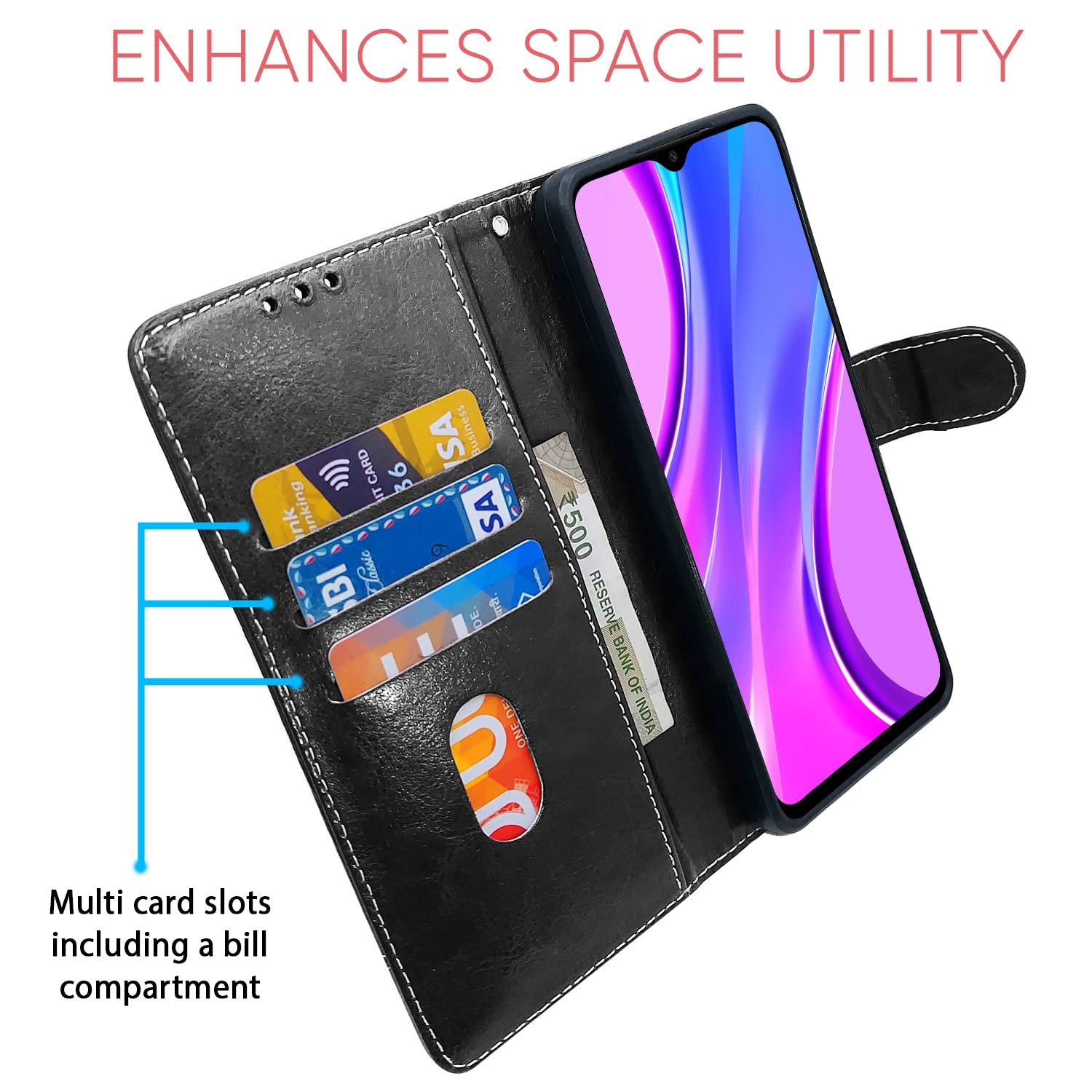 Redmi 9 Prime/Poco M2 flip cover in black & brown by Pikkme – photo 3