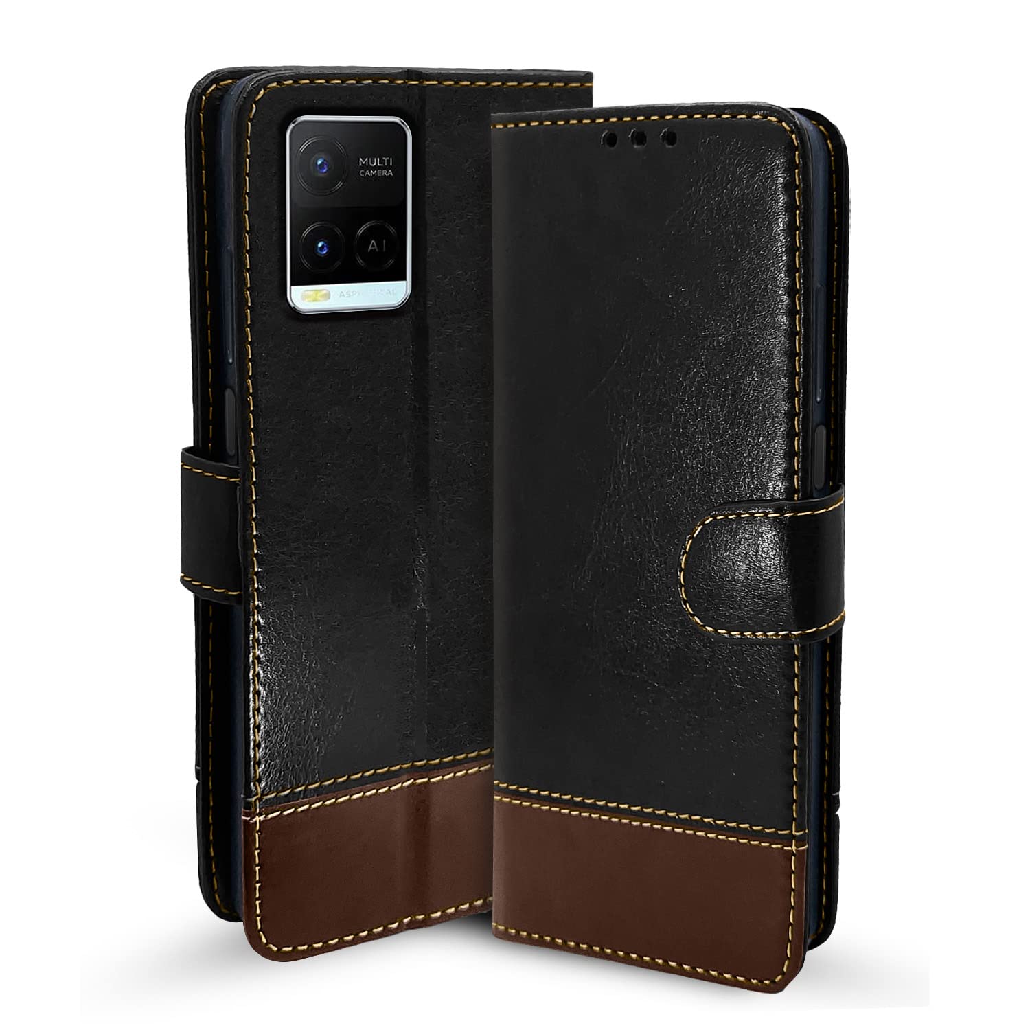 Vivo Y21 2021/Y33s Magnetic flip cover in black & brown by Pikkme