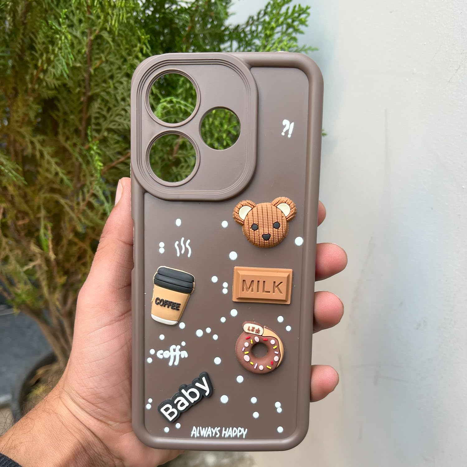 Pikkme Redmi 13 5G / Poco M6 Plus 5G Cute Fun Cartoon 3D Bear Coffee Back Cover (Brown)
