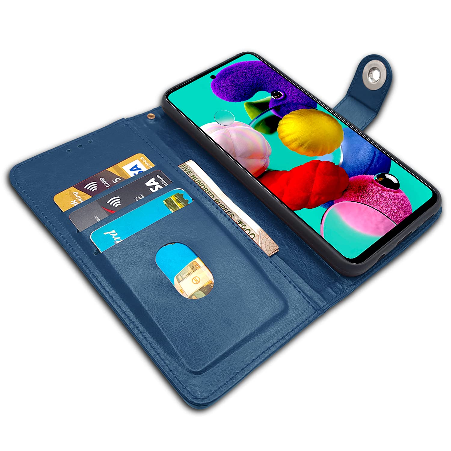 Pikkme Samsung Galaxy A51 Button Flip Cover (Blue)