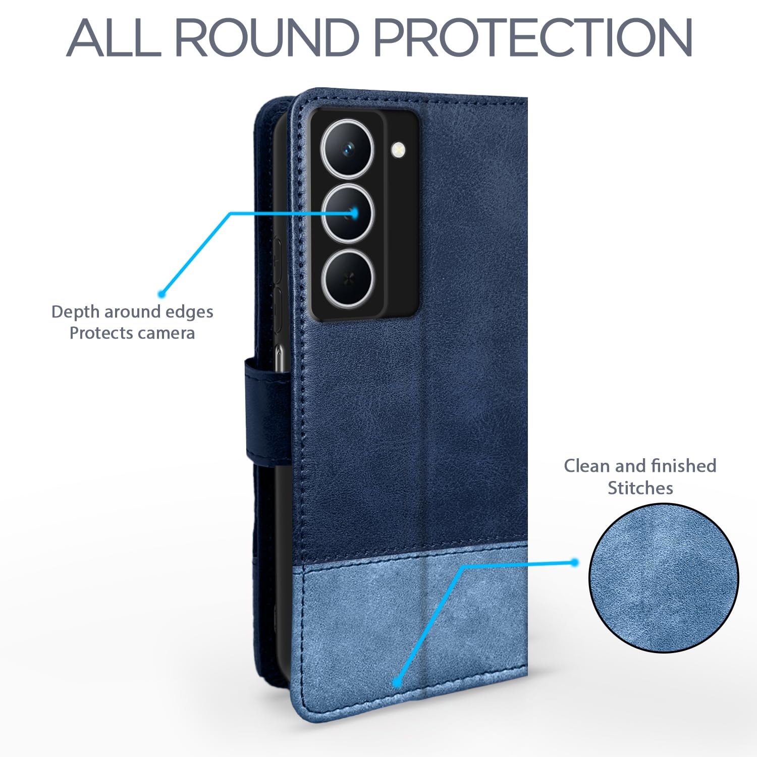 Pikkme Realme Narzo 80x/P3x/14X 5G Magnetic navy & light blue flip case – photo 4