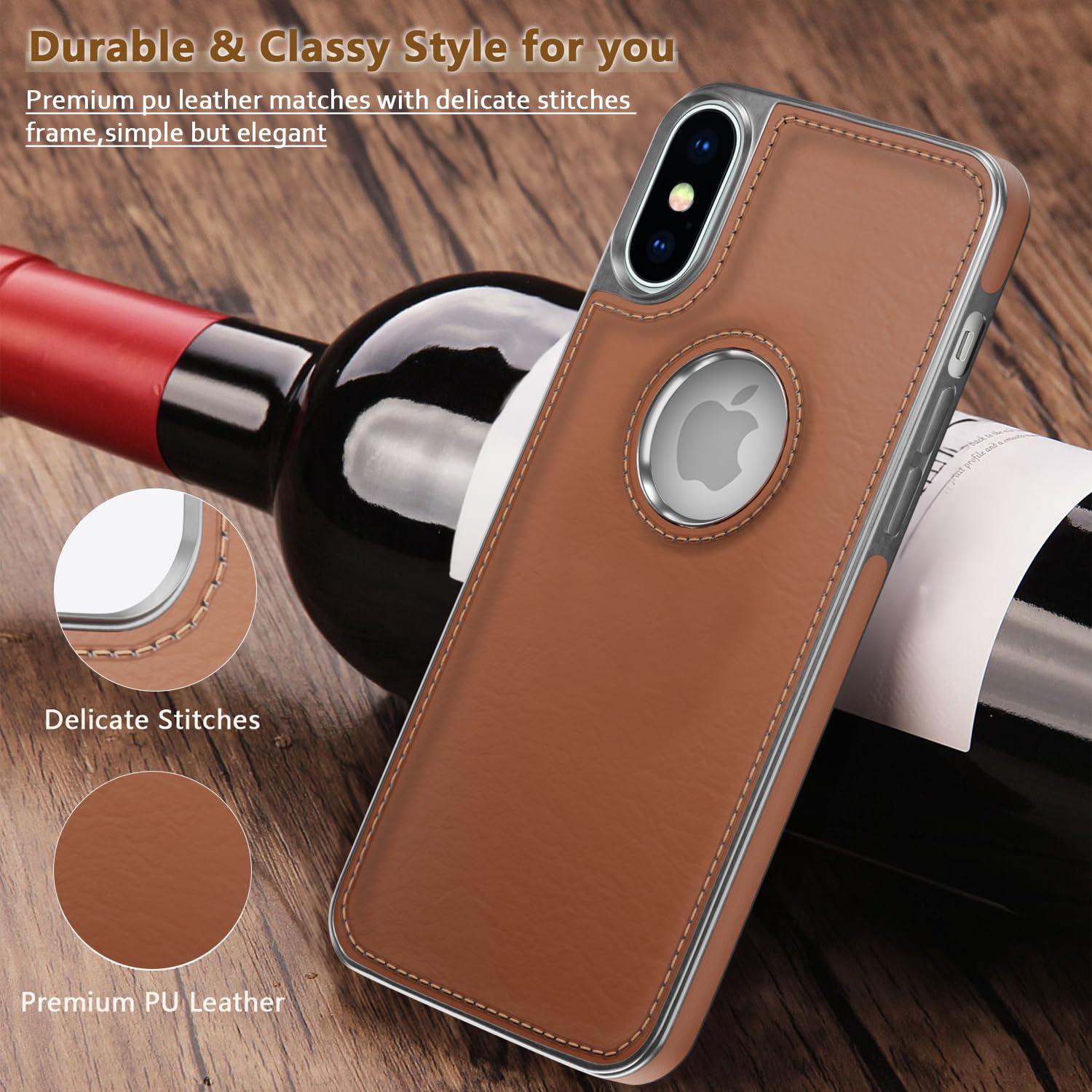 Pikkme iPhone Xs Max Silver Electroplated Chrome Leather Back Cover (Tan)