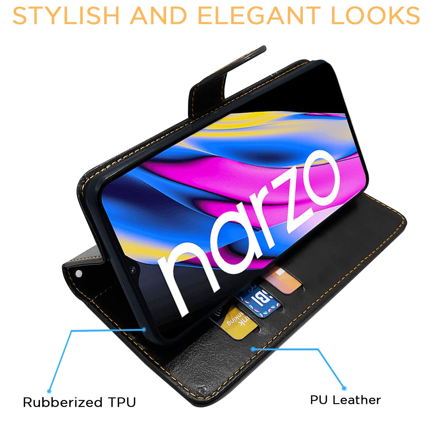 Pikkme Realme Narzo 50A Prime black & brown wallet flip cover – photo 5