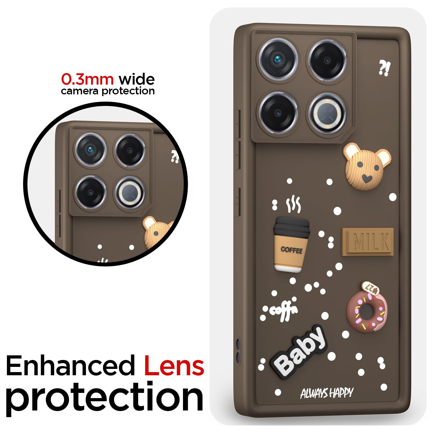 Pikkme Infinix GT 20 Pro 5G Cute Fun Cartoon 3D Bear Coffee Back Cover (Brown)
