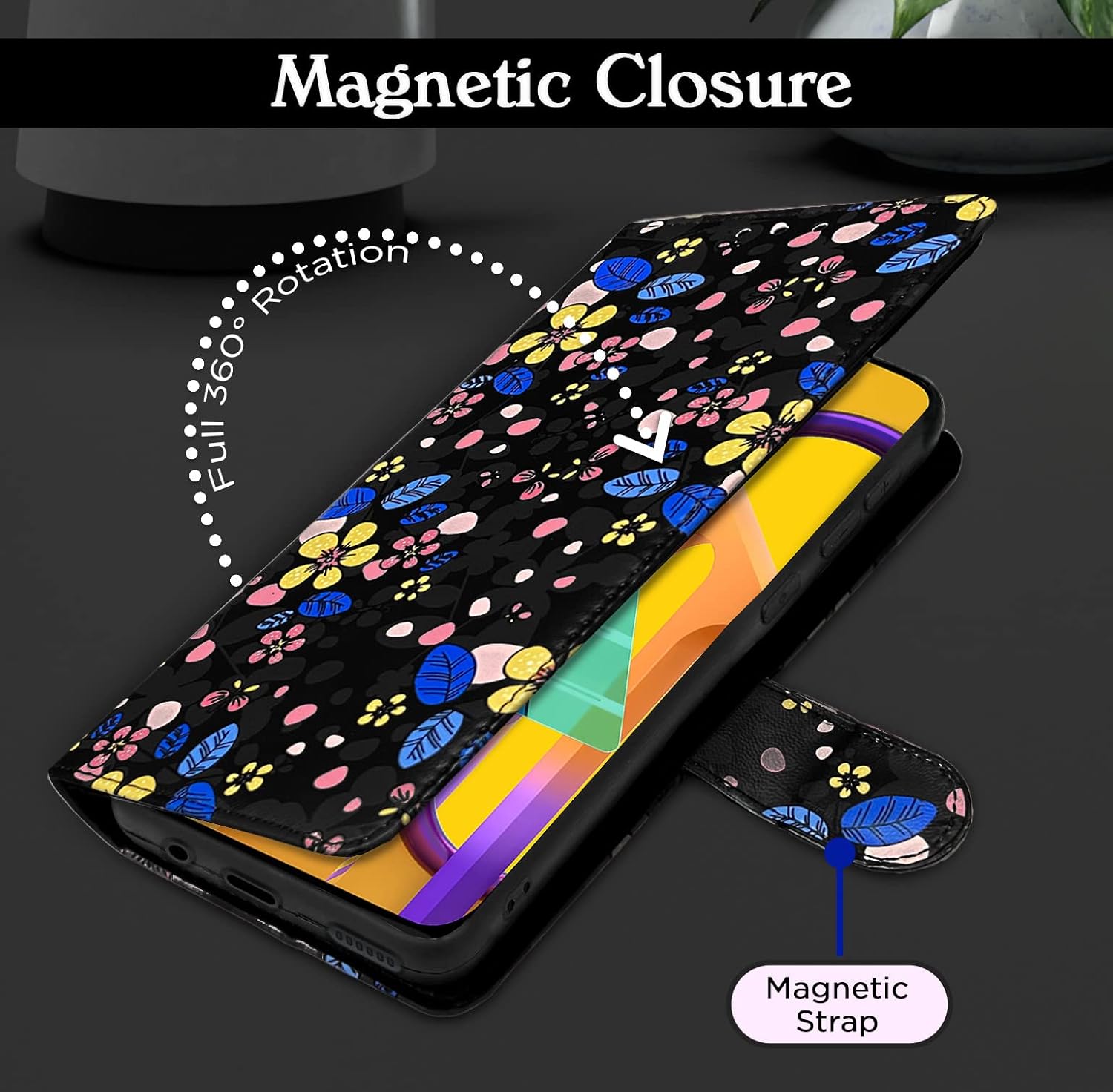 Pikkme Samsung Galaxy M30s / M21 / M21 (2021) Flower Flip Cover (Black)