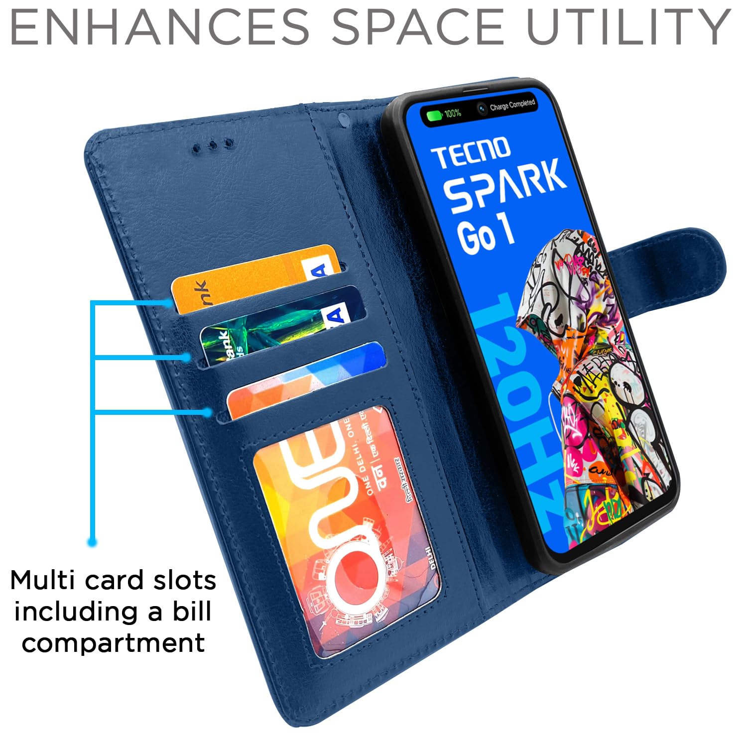 Tecno Spark Go 1 Wallet flip case in blue by Pikkme – photo 3