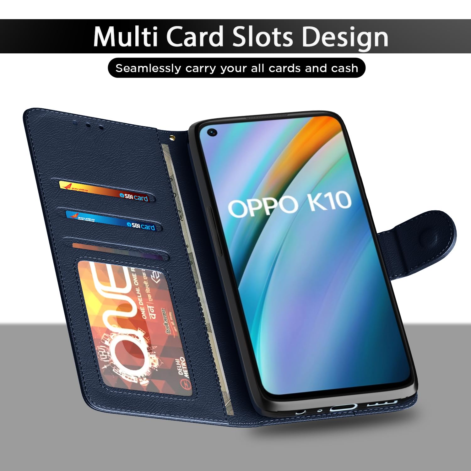 Oppo K10 mobile flip cover in blue by Pikkme – photo 5