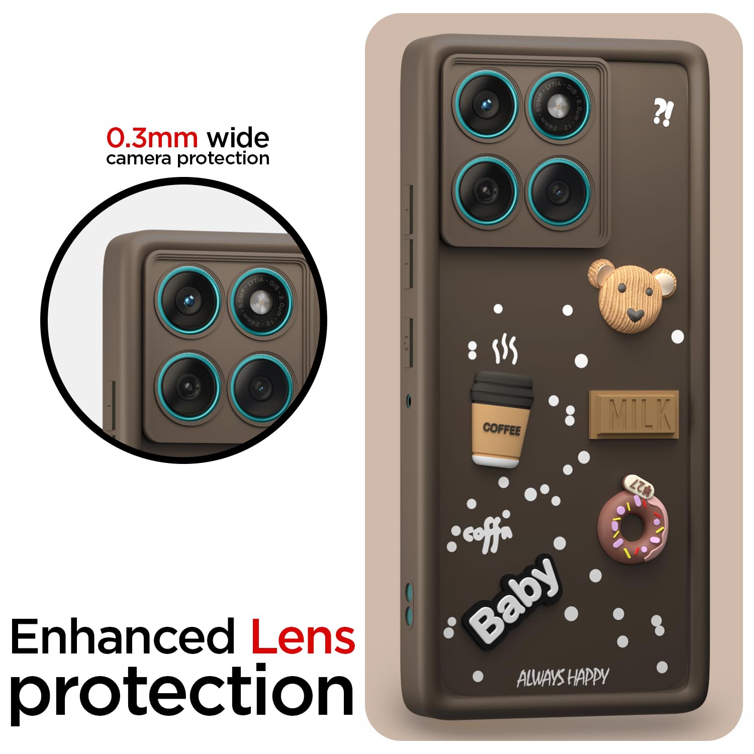 Pikkme Motorola Moto Edge 60 Fusion 5G Cute Fun Cartoon 3D Bear Coffee Back Cover (Brown)