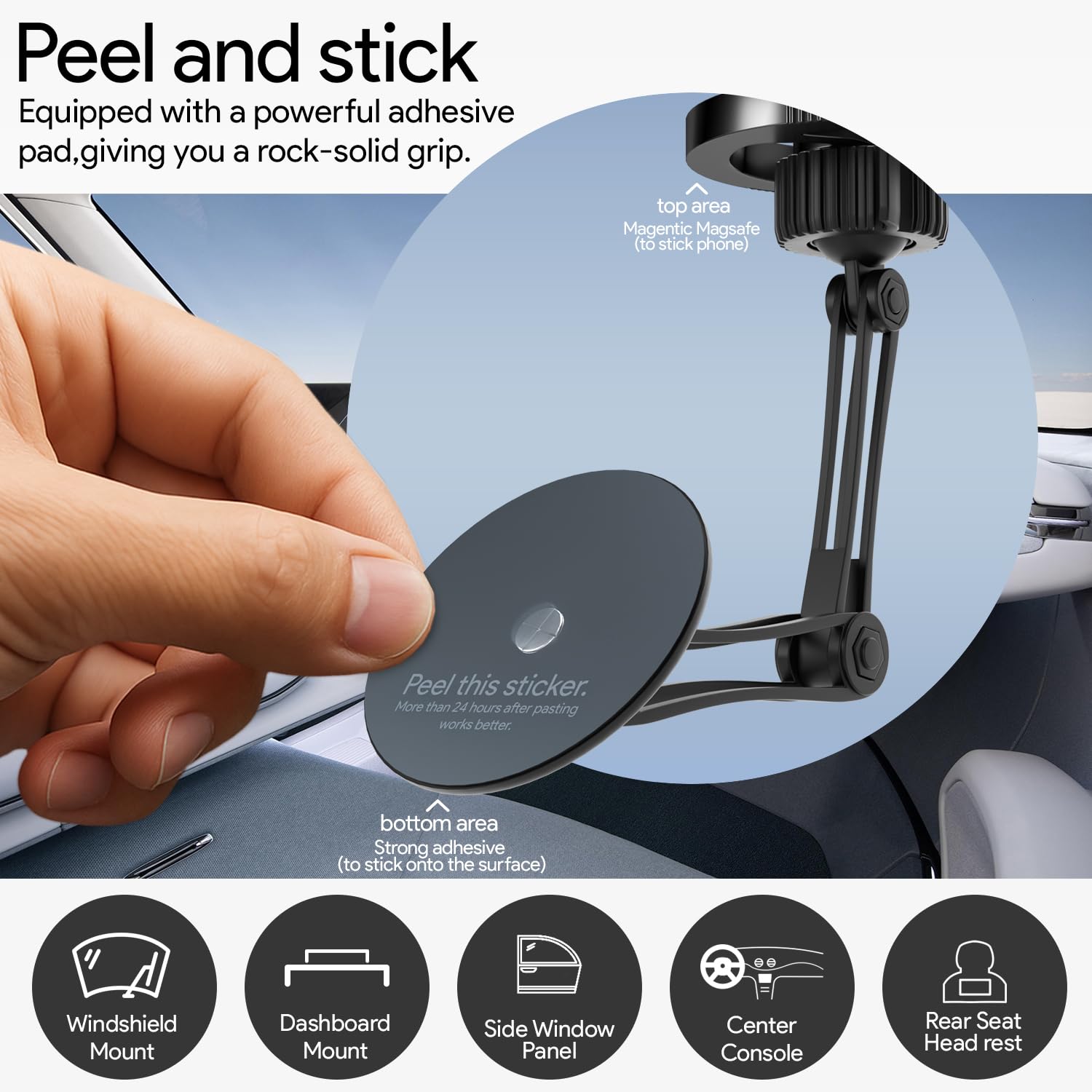 Pikkme 360° PRO Magnetic Car Phone Holder Universal Sticky Mount | Secure Grip & Stylish Design