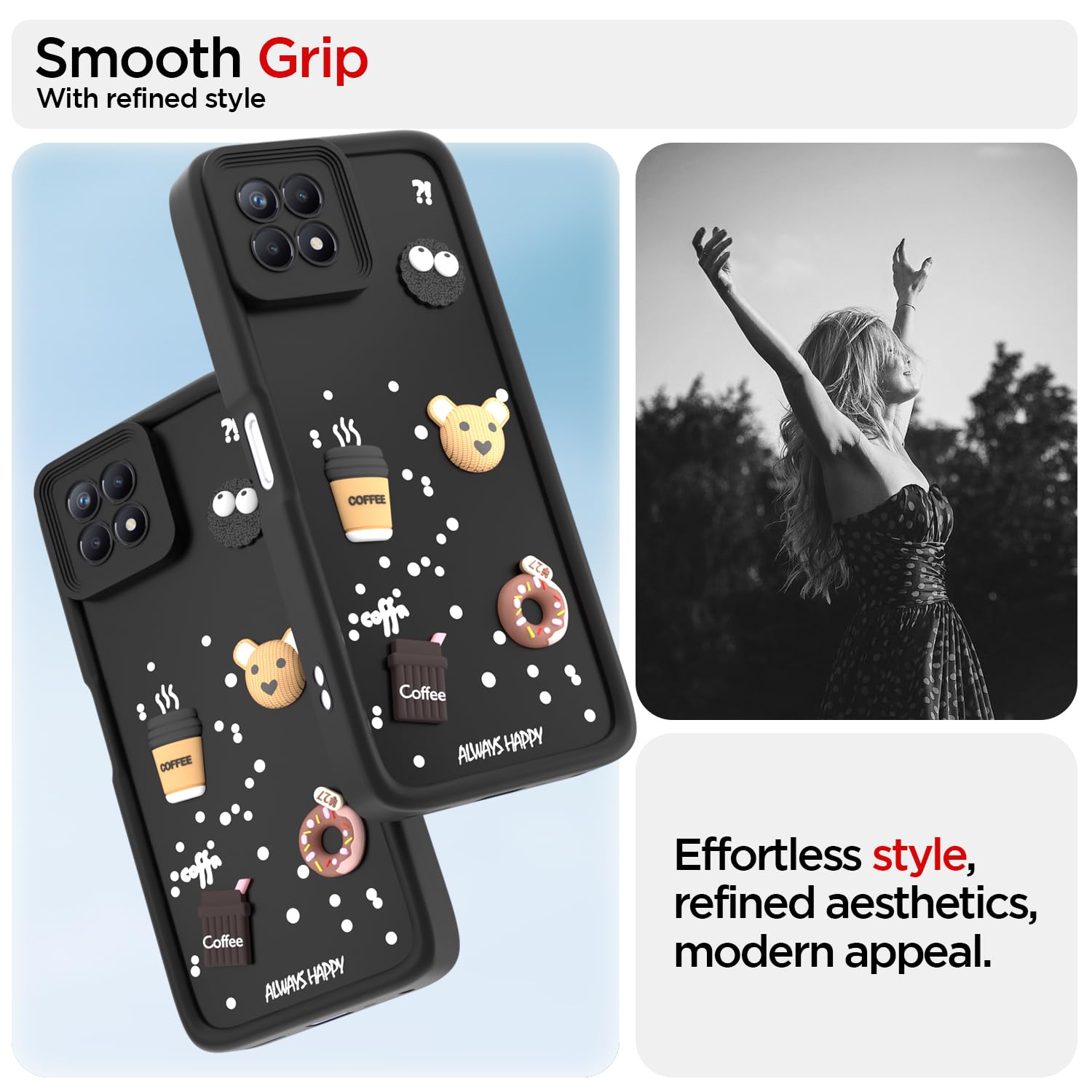 Pikkme Realme Narzo 50 4G / Realme 8i 4G Cute Fun Cartoon 3D Bear Coffee Back Cover (Black)