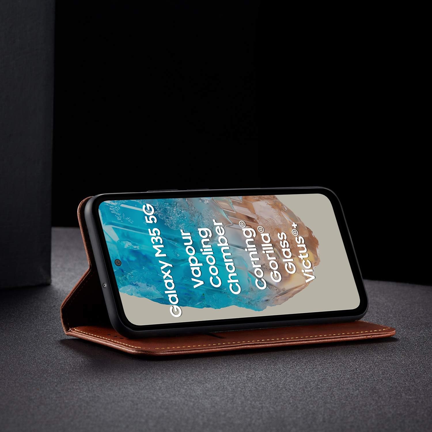 Samsung M35 5G Magnetic wallet flip cover in brown by Pikkme – photo 5