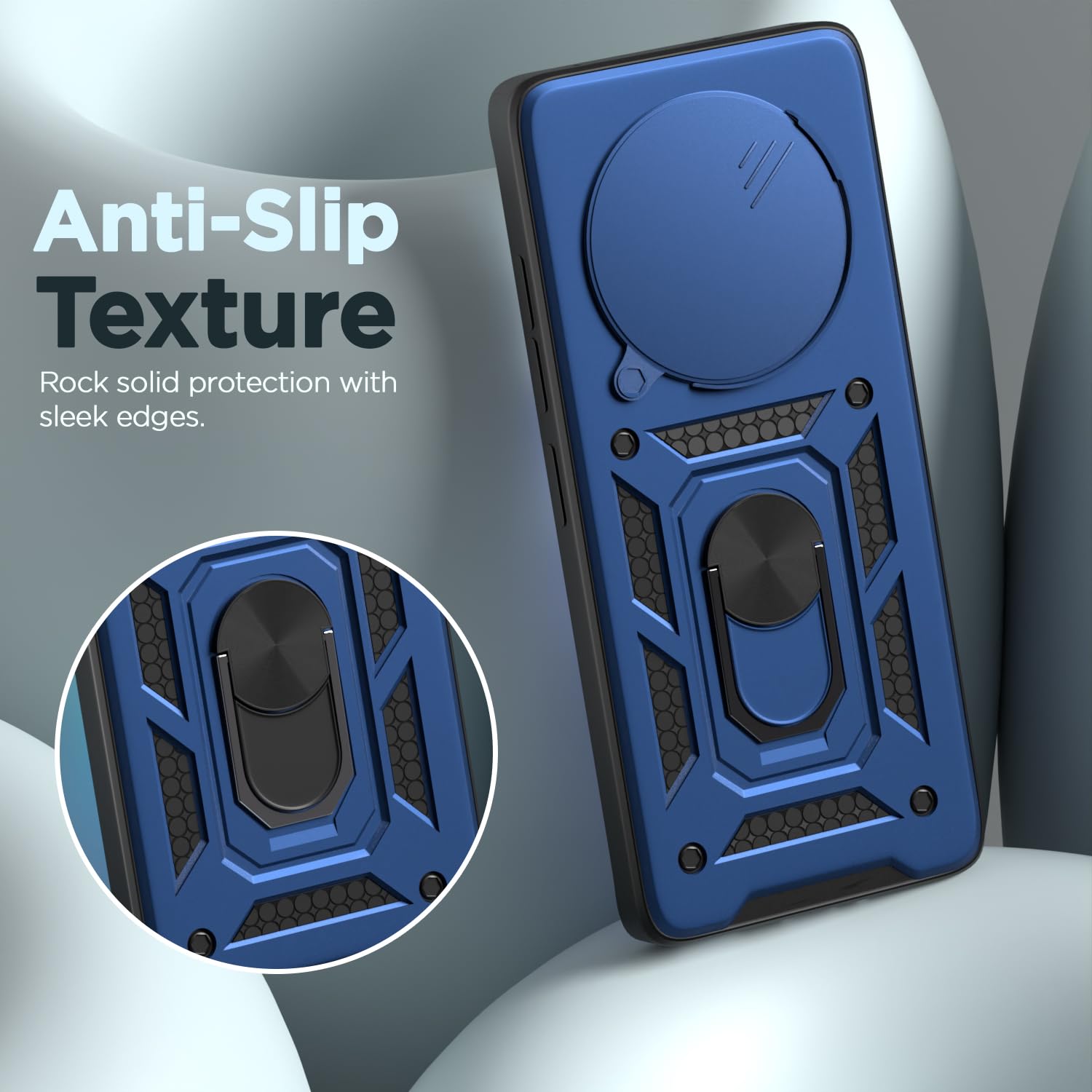 Pikkme Redmi Note 14 Pro Plus 5G Sliding Camera Shield & Stand D10 Tough Armor Back Cover (Blue)