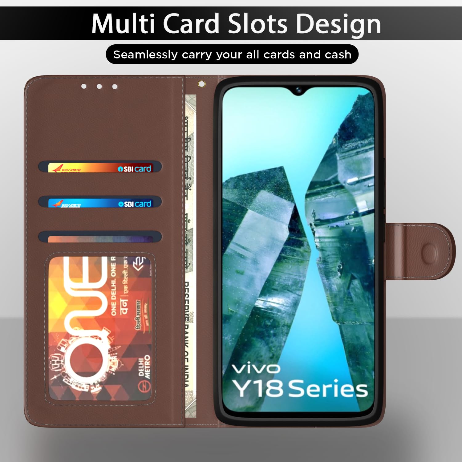 Pikkme iQOO Z9 Lite 5G/Vivo T3 Lite 5G/Vivo Y18/Y18e/Y03 Wallet tan flip cover – photo 5