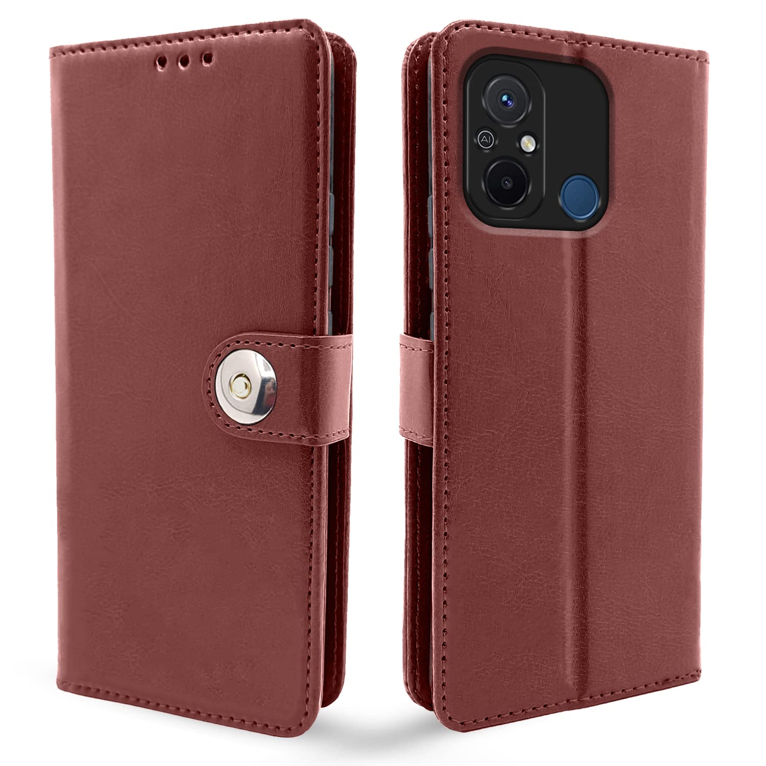 Pikkme brown flip case for Redmi 12C/Poco C55
