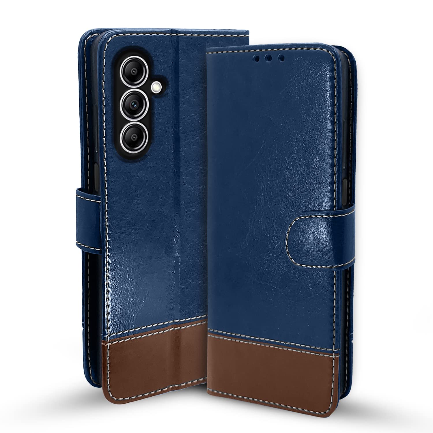 Samsung A14 4G/A14 5G, Samsung A14 5G mobile flip cover in blue & brown by Pikkme