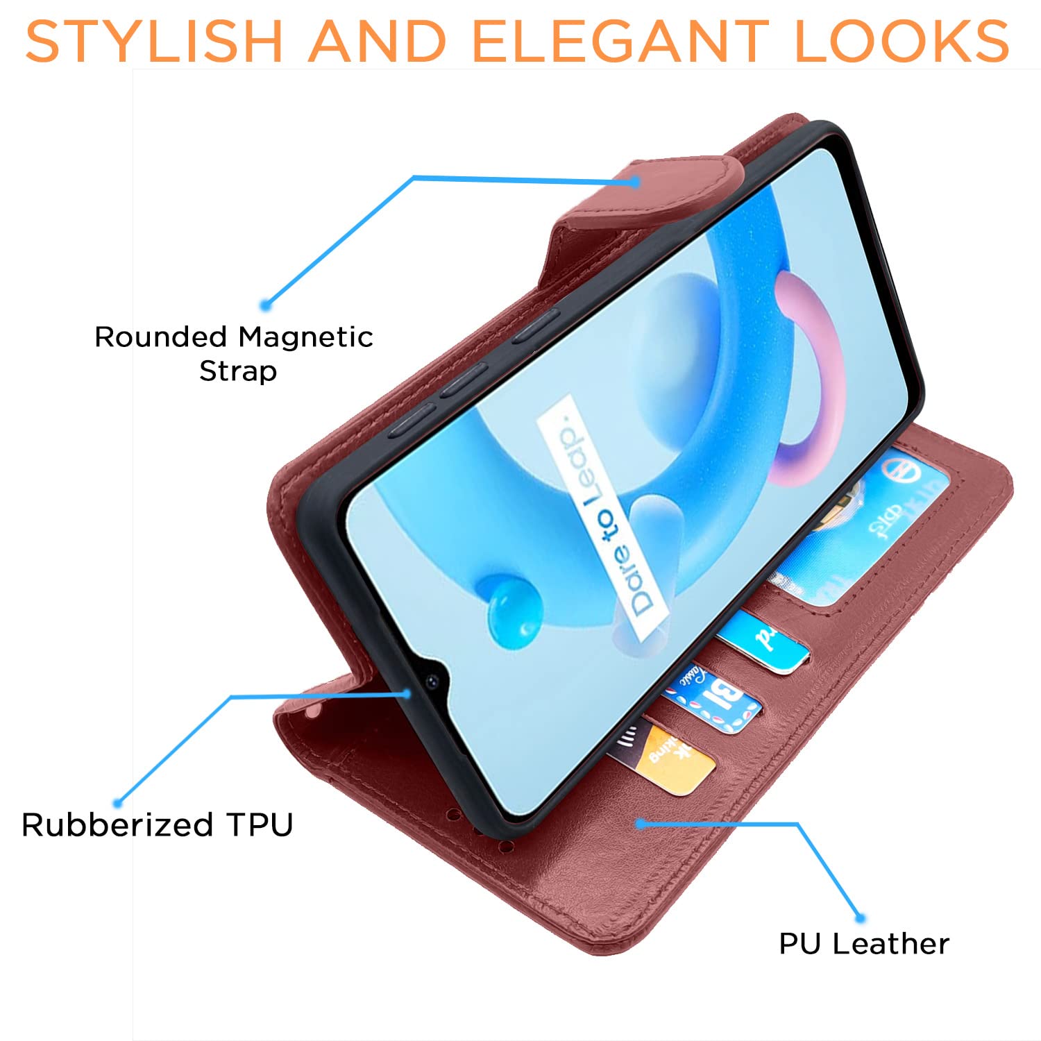 Pikkme Realme C20 Vintage Flip Cover | Brown