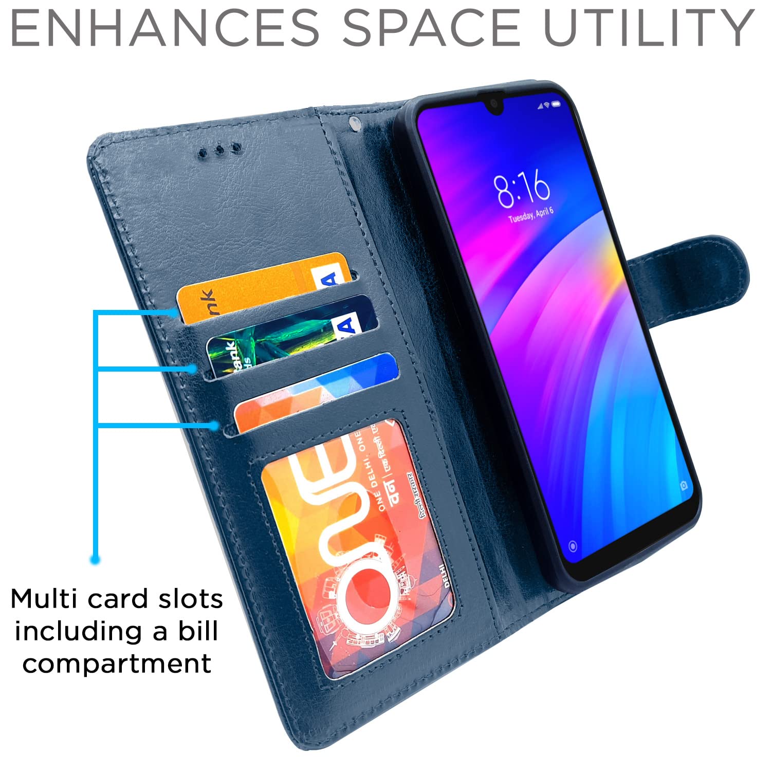 Pikkme Redmi 7 / Y3 Vintage Flip Cover (Blue)