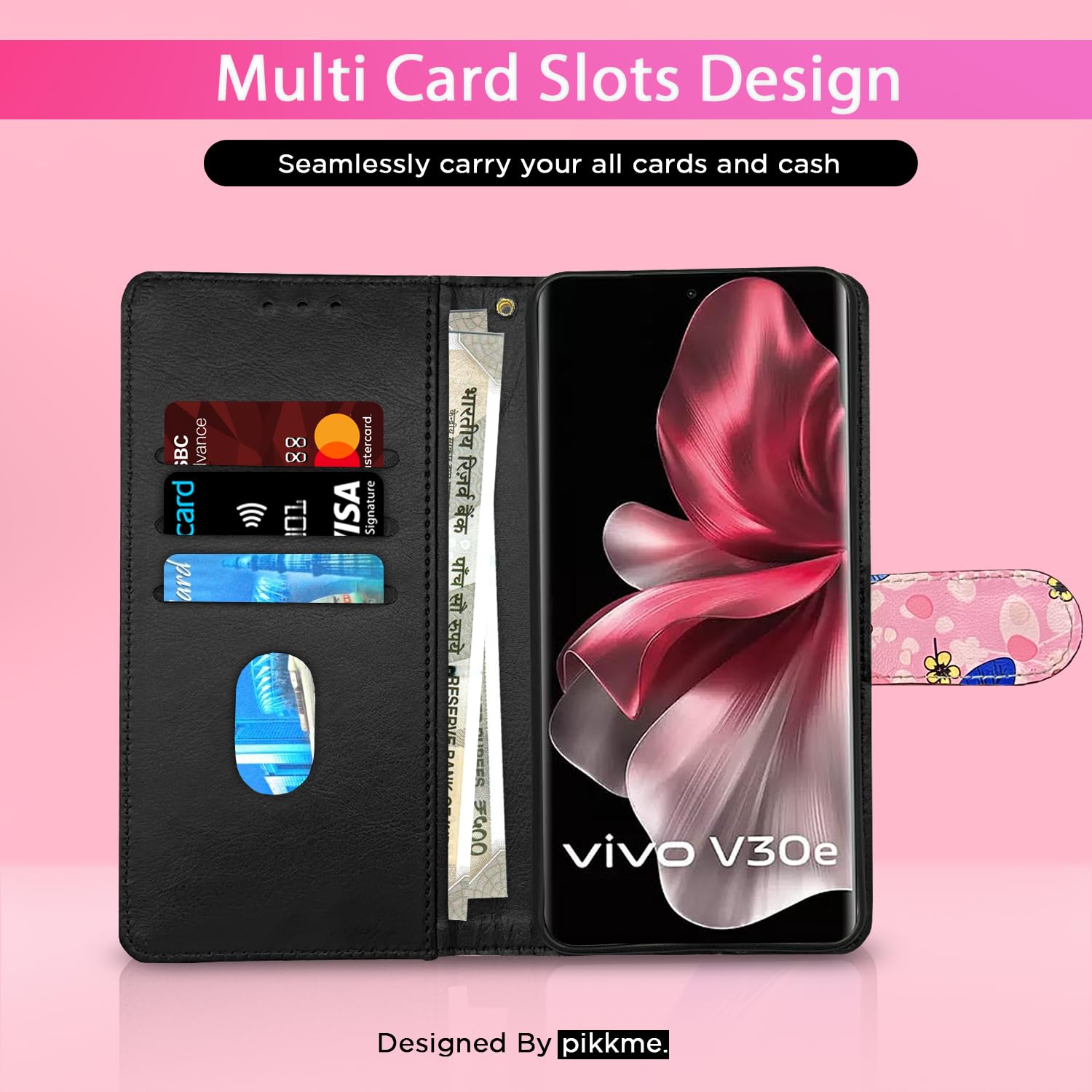 Vivo V30e 5G mobile flip cover in pink flower by Pikkme – photo 2