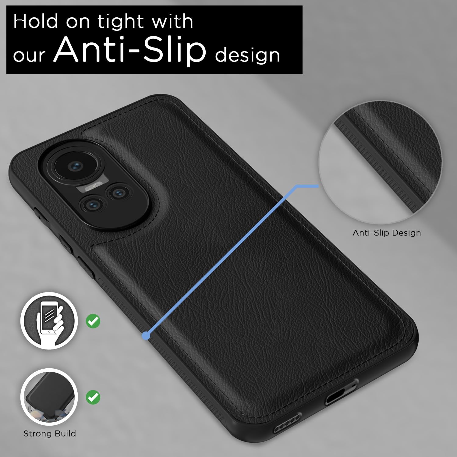 Oppo Reno 10 5G Leather back cover in black by Pikkme – photo 5