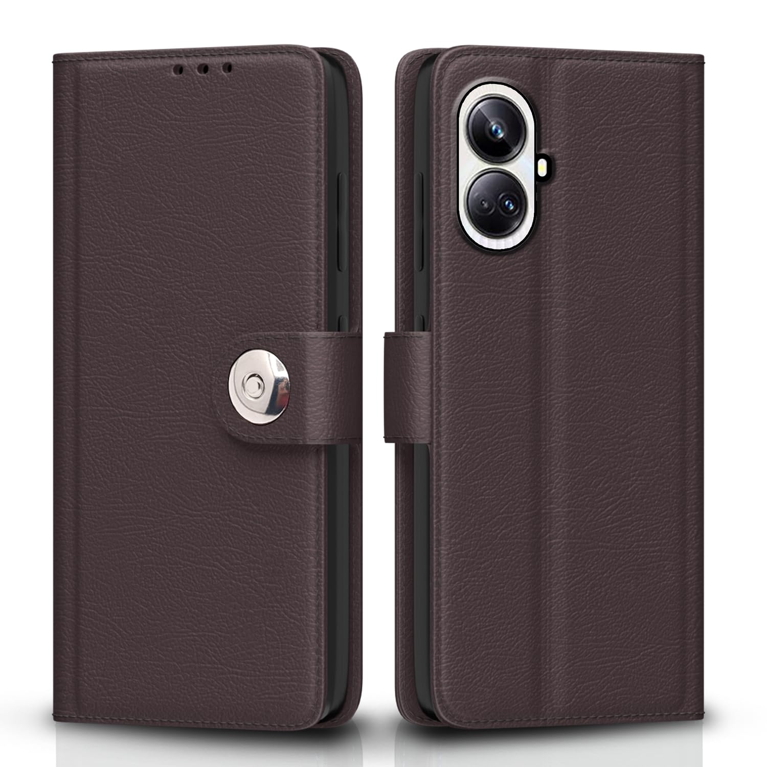 Pikkme coffee Button wallet flip cover for Realme 10 Pro Plus 5G