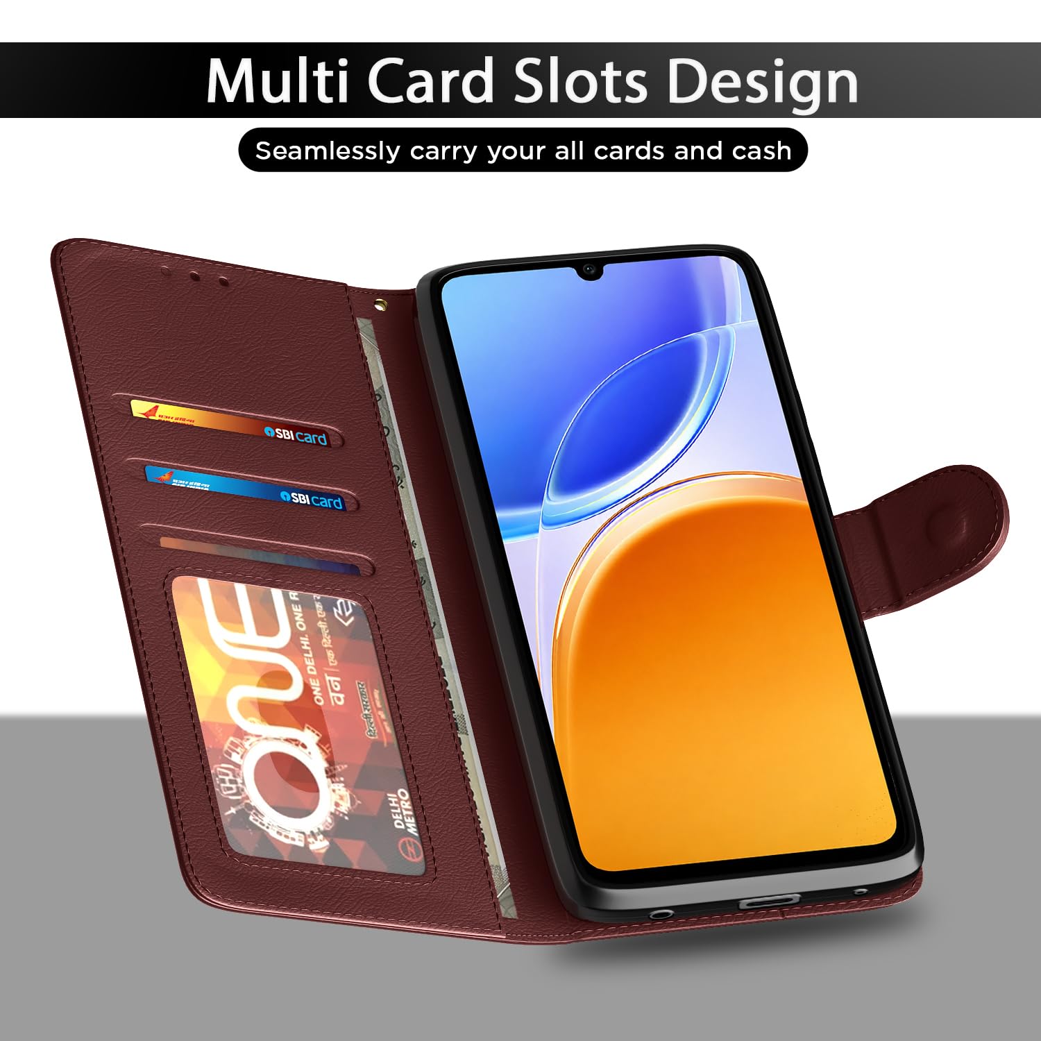 Vivo T5e Wallet flip cover in brown by Pikkme – photo 5