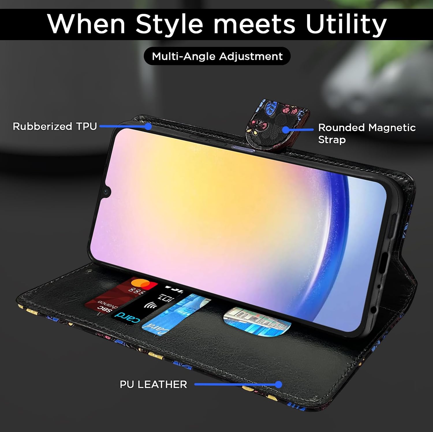 Pikkme Samsung Galaxy A15 5G Flower Flip Cover (Black)