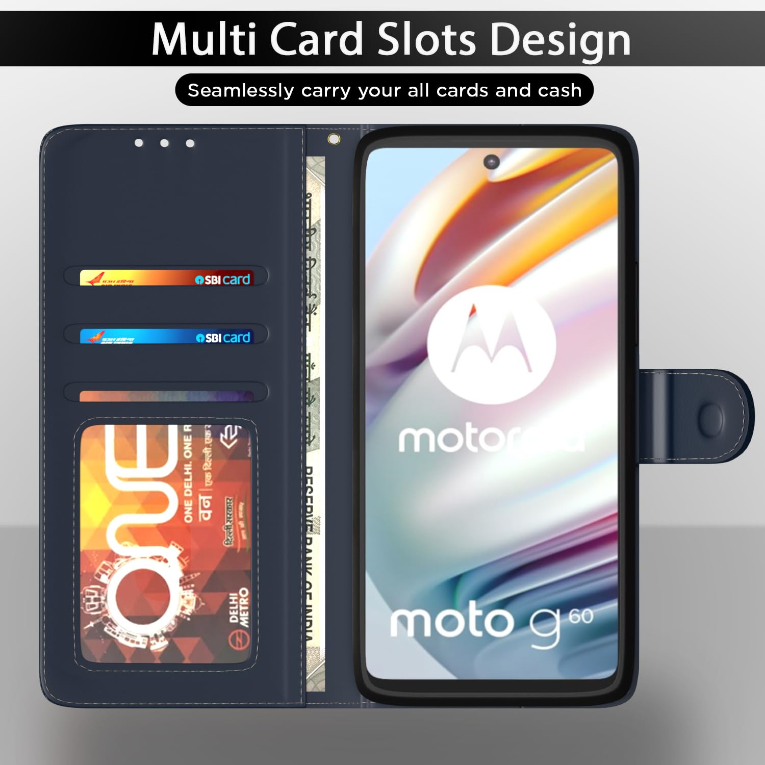 Moto G60/G40 Fusion wallet flip cover in blue by Pikkme – photo 5