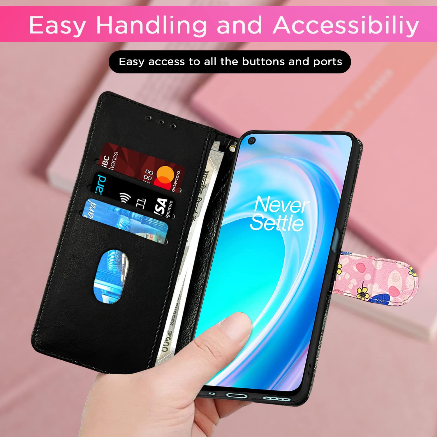 Pikkme OnePlus Nord Ce 2 Lite 5G Flower Flip Cover (Pink)