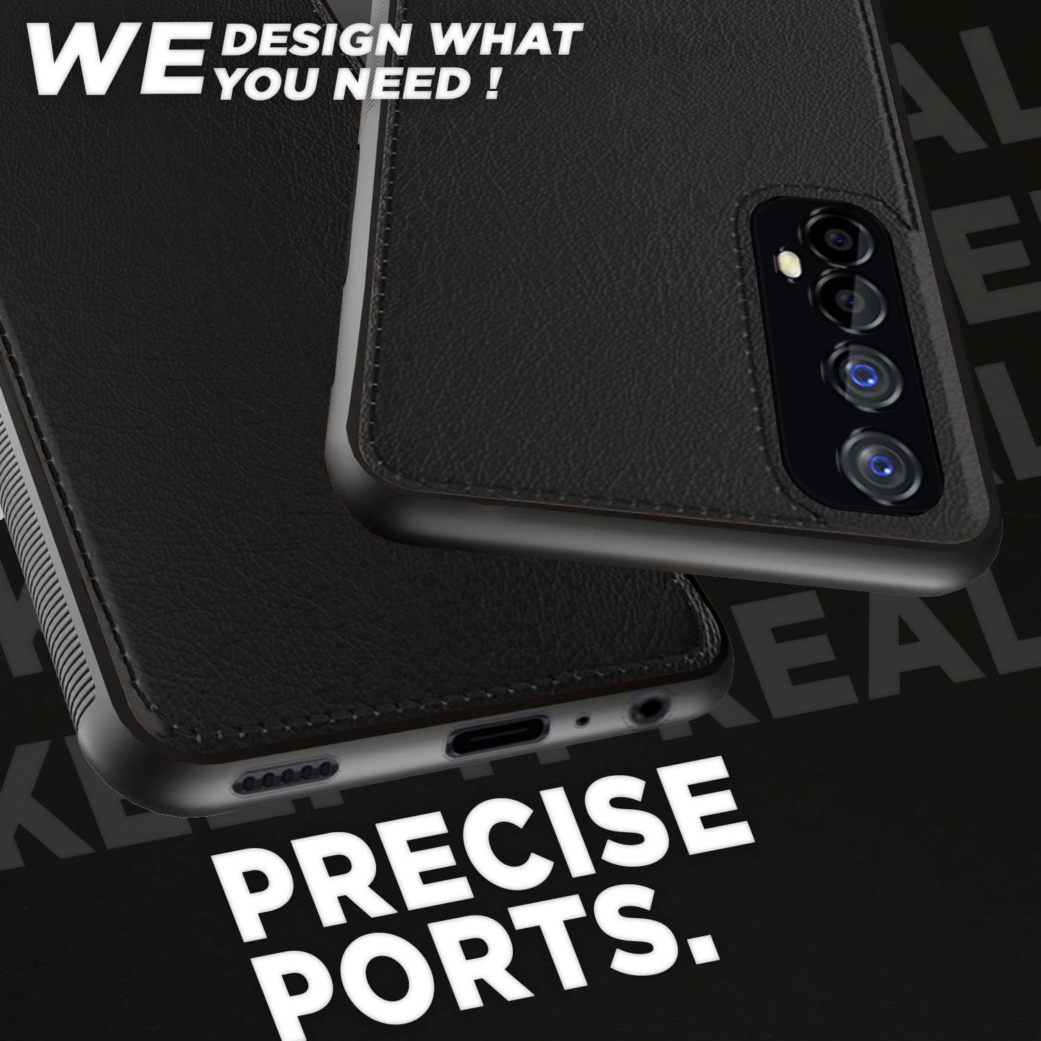Pikkme Realme 7 Leather Back Case | Black