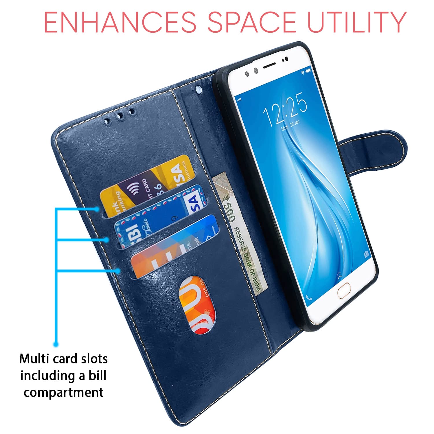 Blue & brown Magnetic flip cover for Vivo V5/V5s – Pikkme – photo 3