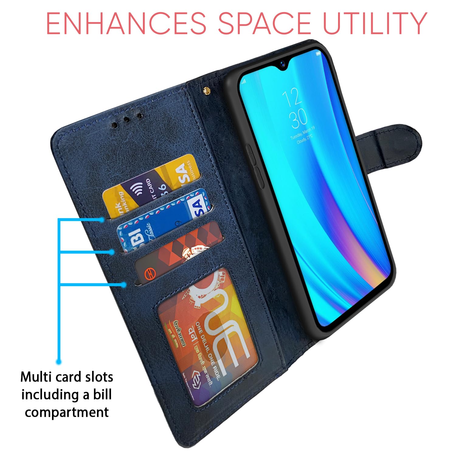 Pikkme Realme 3 Pro navy & light blue mobile flip cover – photo 4