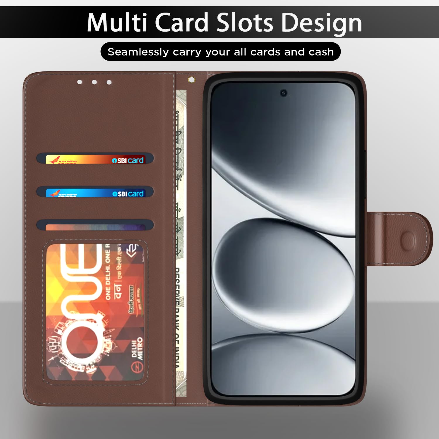 Pikkme Redmi Note 15 Pro 5G tan wallet flip cover – photo 5