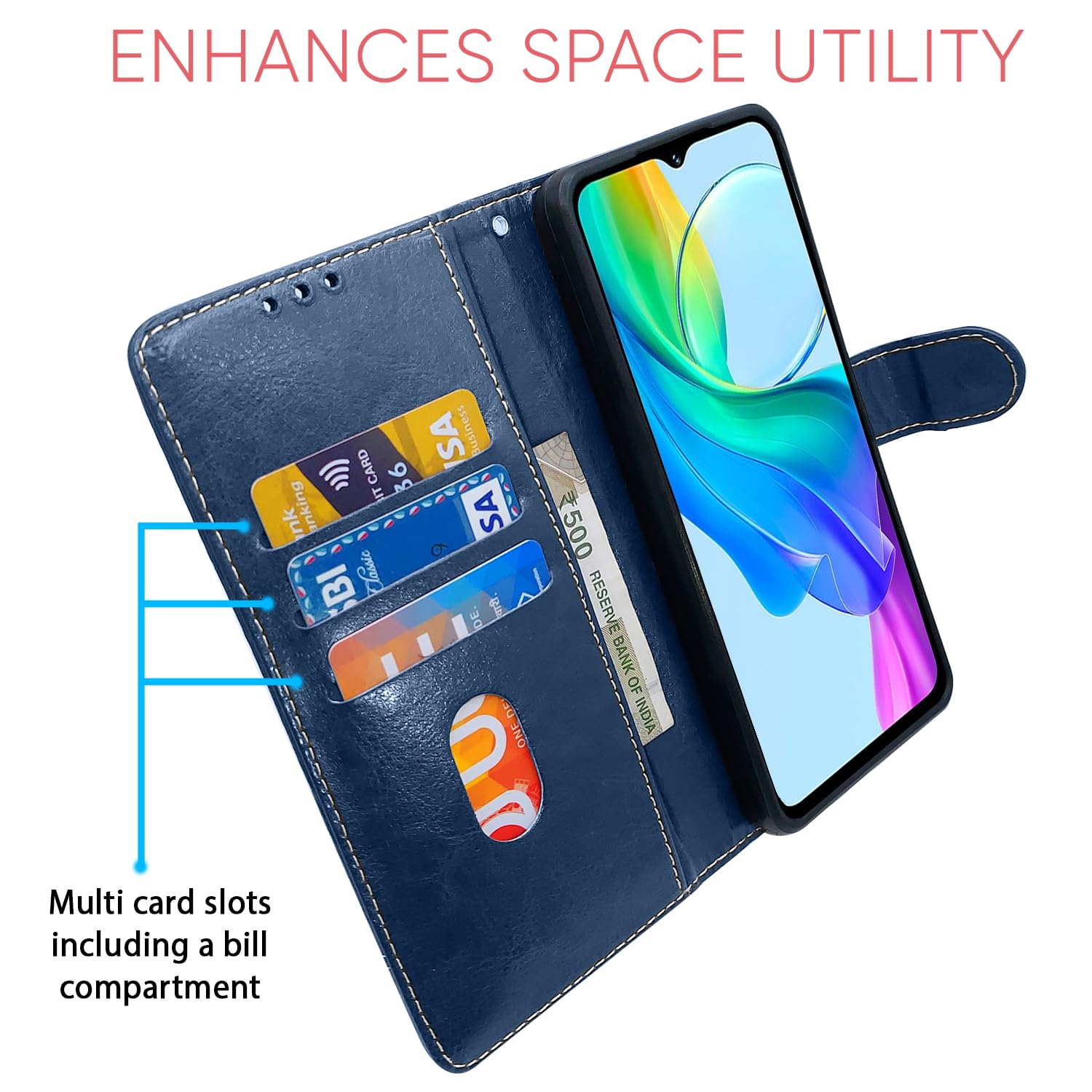 Vivo Y03 4G flip cover in blue & brown by Pikkme – photo 4