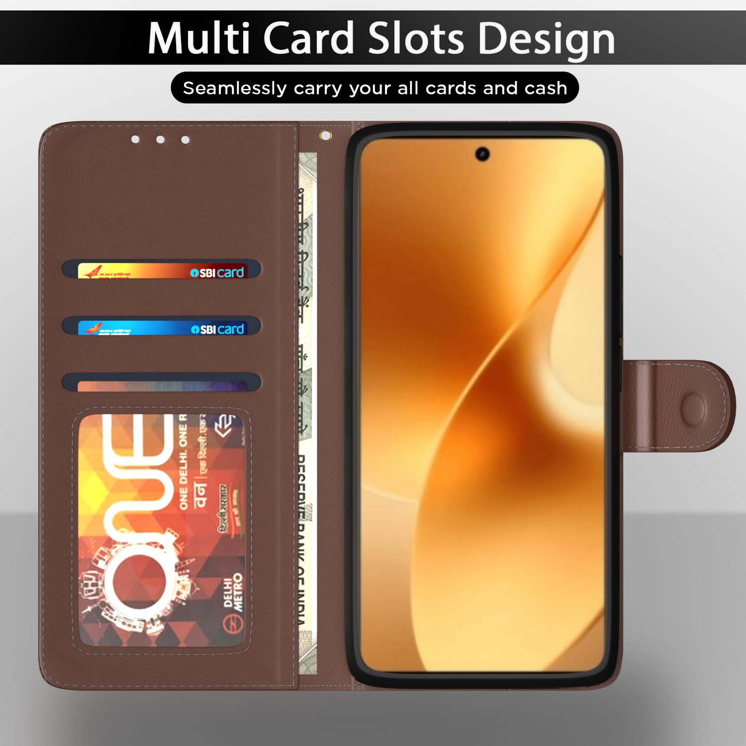 Realme 16 Pro Plus 5G Wallet flip case in tan by Pikkme – photo 5