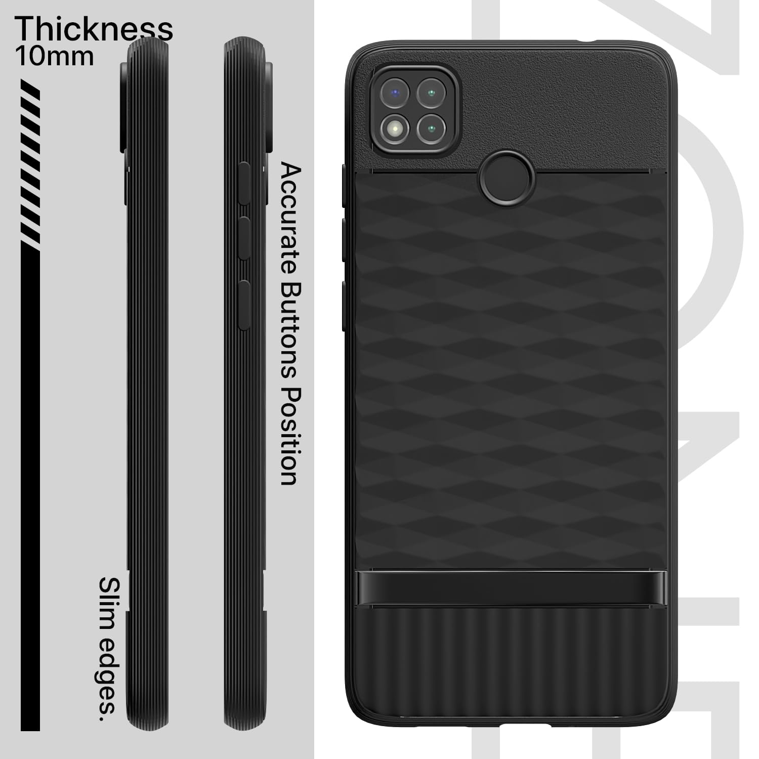 Pikkme Poco C31, Mi Redmi 10A / 10A Sport, Redmi 9 / Redmi 9 Activ / 9C Gencase Back Cover (Black)
