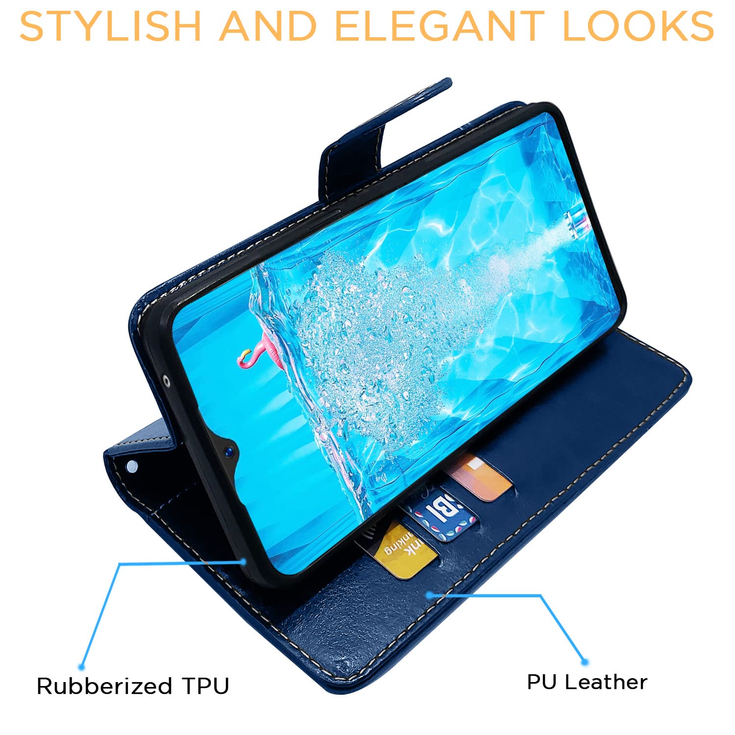 Oppo F9/F9 Pro/A5/A5s/A7/A11k/A12/Realme 2/2 Pro/Realme U1 wallet flip cover in blue & brown by Pikkme – photo 5