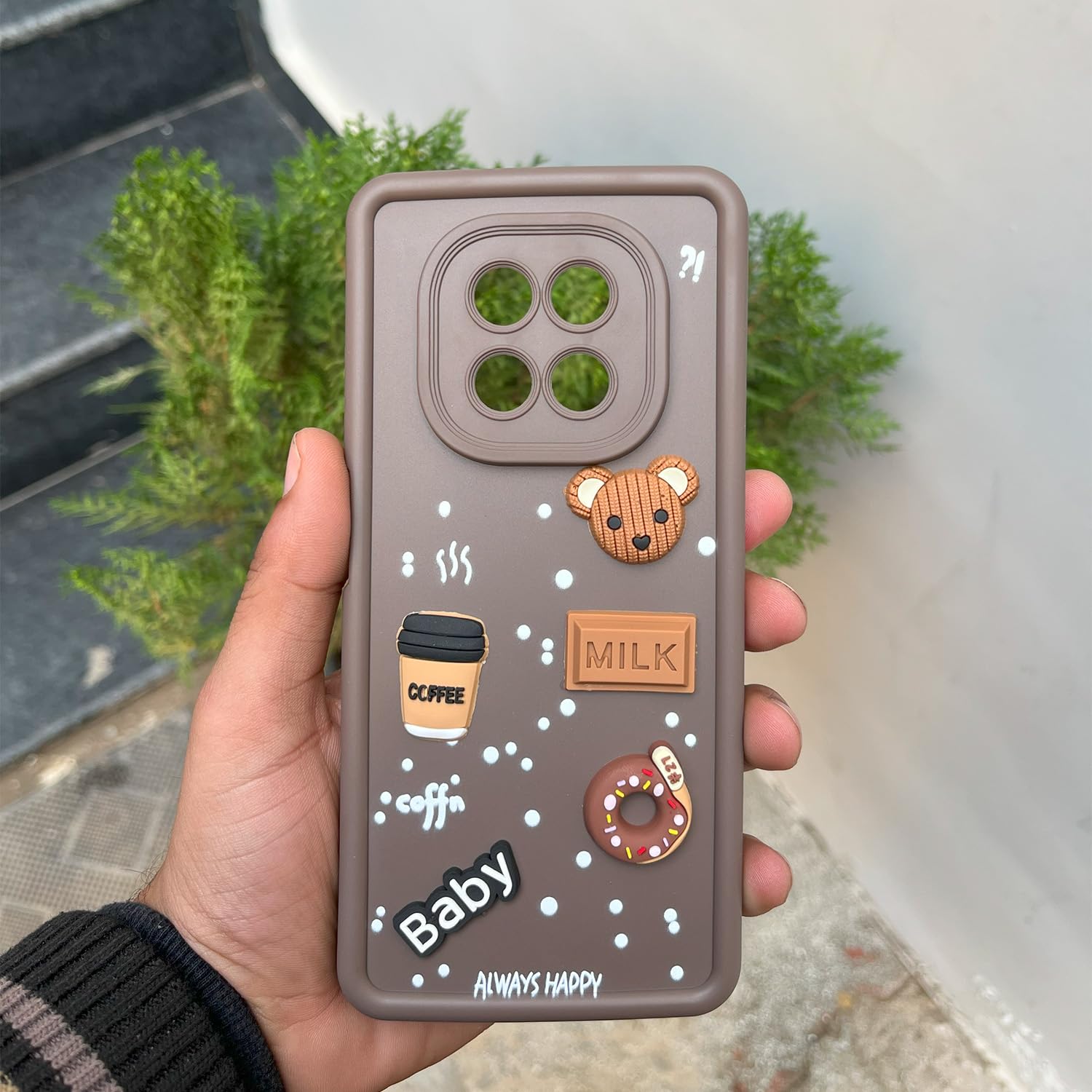 Pikkme Realme C63 5G Cute Fun Cartoon 3D Bear Coffee Back Cover (Brown)