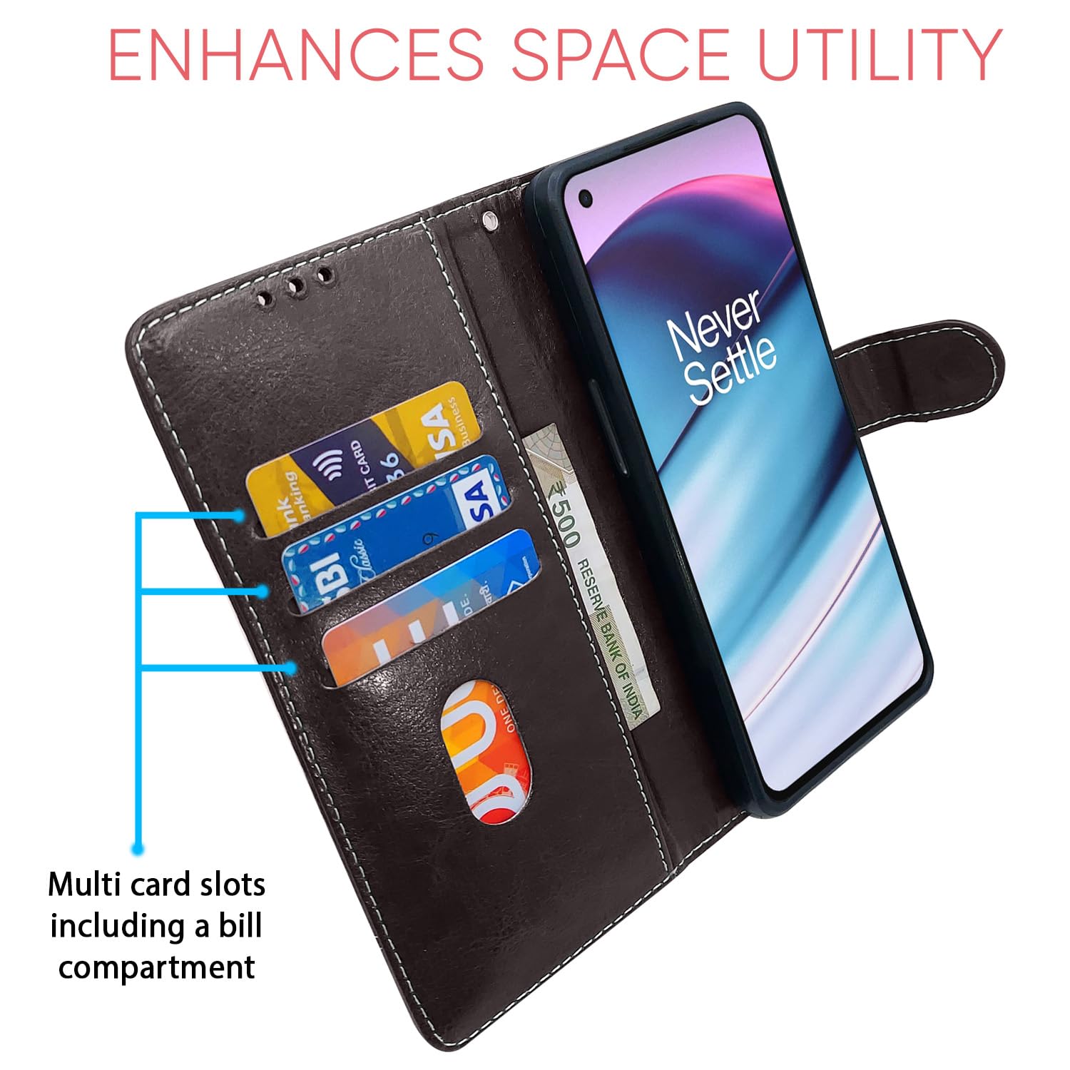 Pikkme OnePlus Nord CE 5G coffee & brown mobile flip cover – photo 3